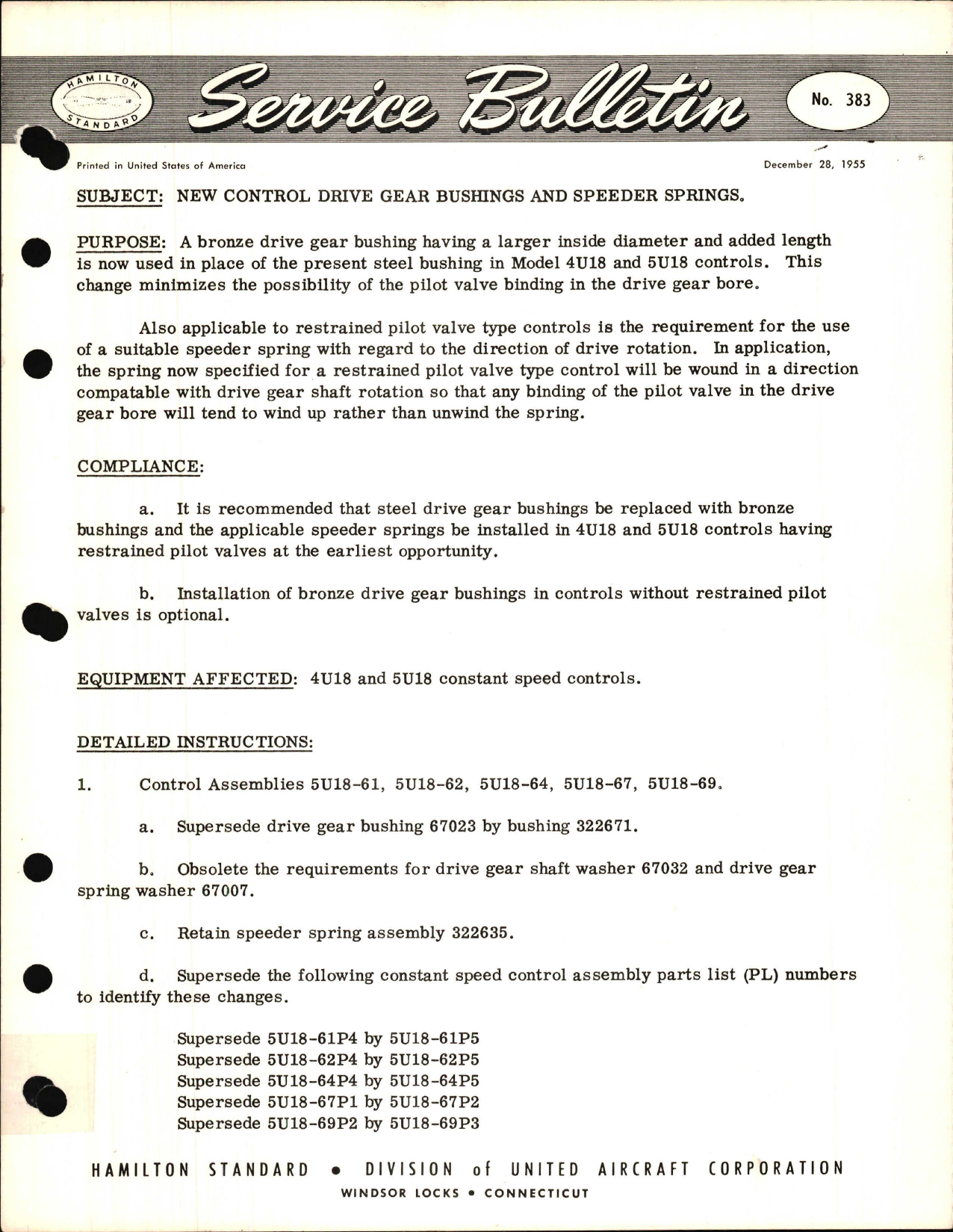 Sample page 1 from AirCorps Library document: New Control Drive Gear Bushings and Speeder Springs