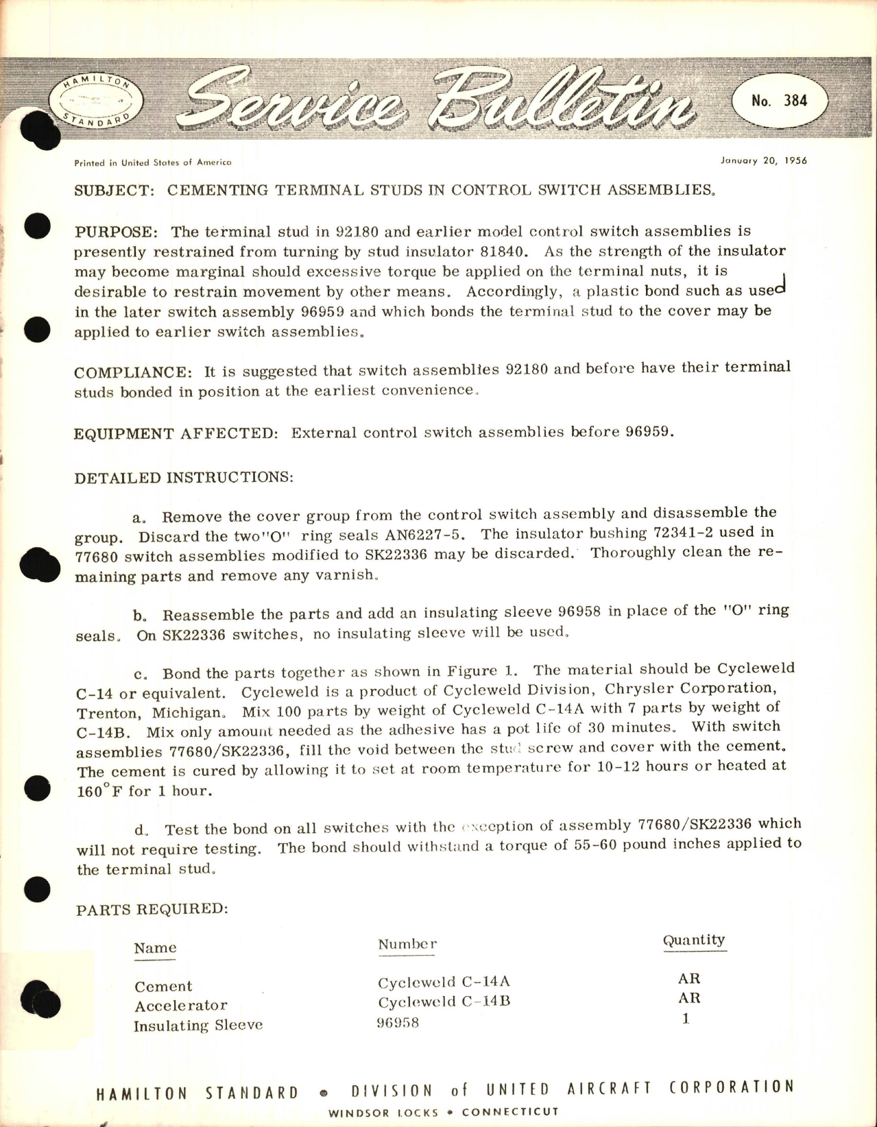 Sample page 1 from AirCorps Library document: Cementing Terminal Studs in Control Switch Assemblies