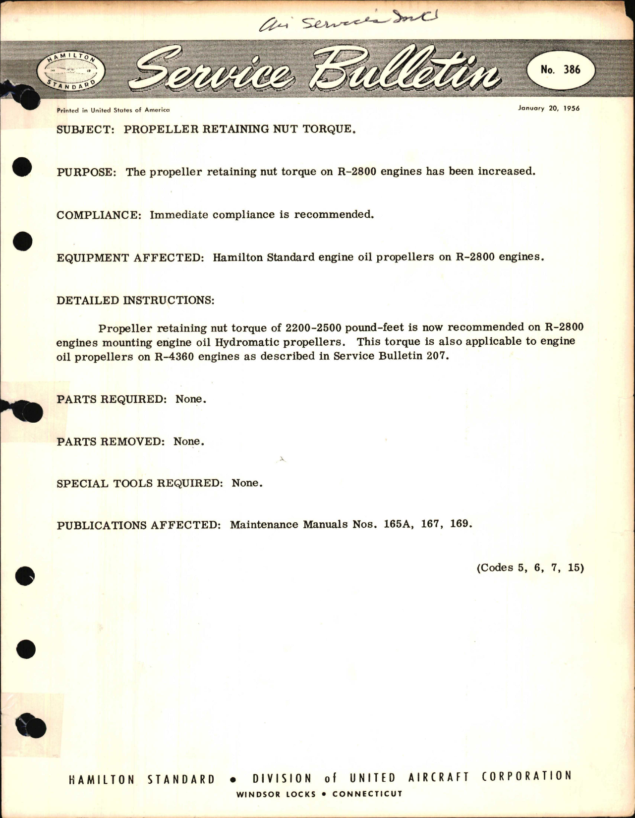 Sample page 1 from AirCorps Library document: Propeller Retaining Nut Torque