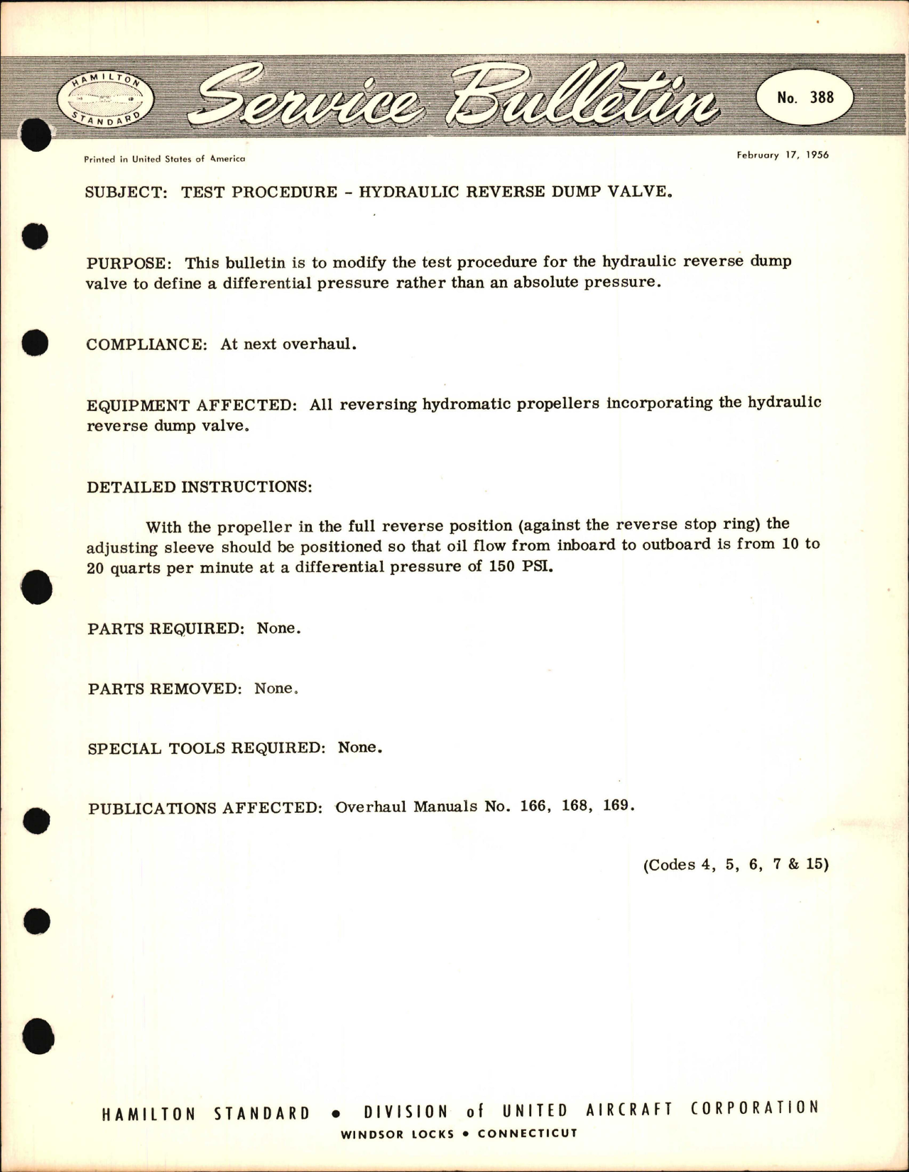 Sample page 1 from AirCorps Library document: Test Procedure - Hydraulic Reverse Dump Valve