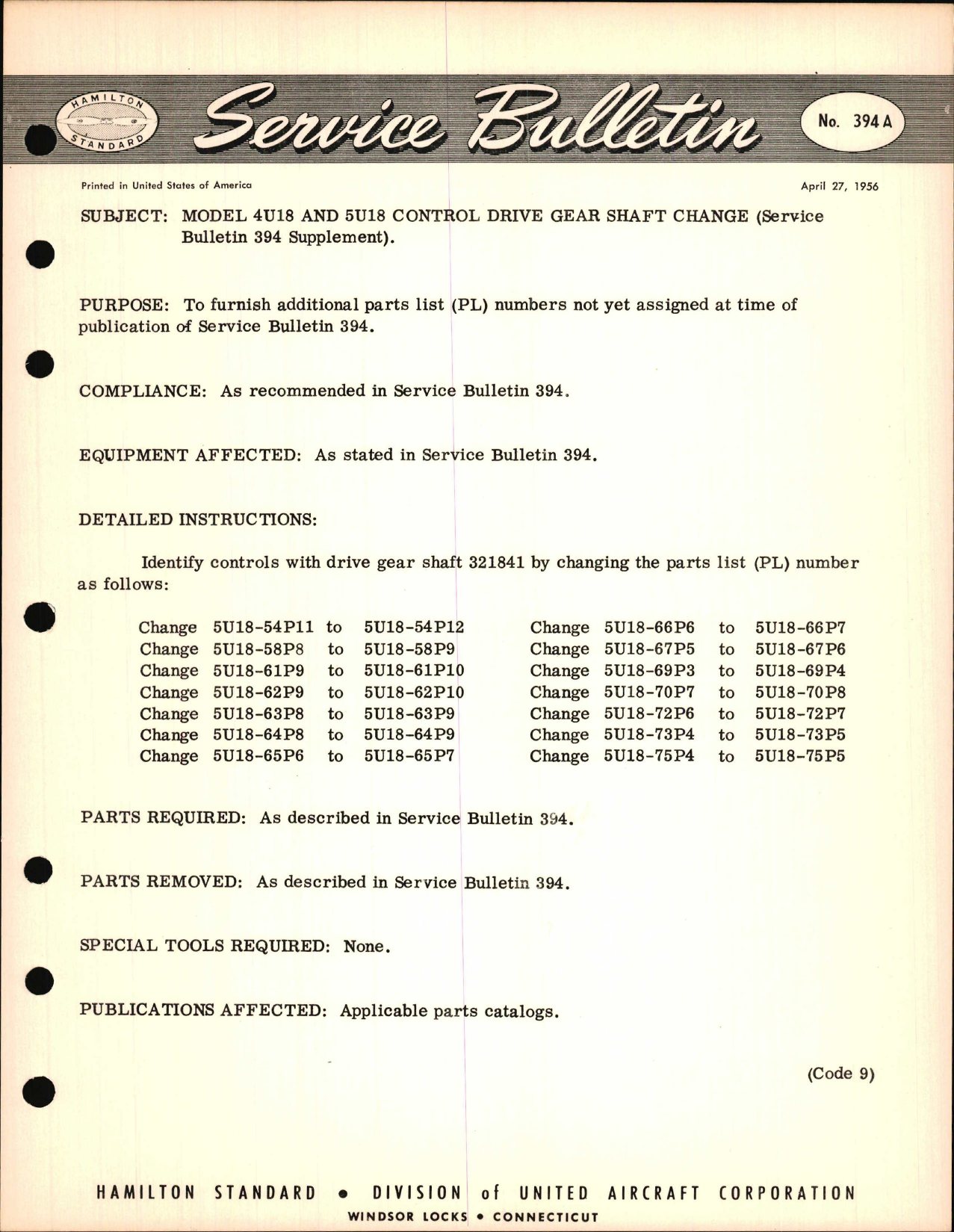 Sample page 1 from AirCorps Library document: Model 4U18 and 5U18 Control Drive Gear Shaft Change