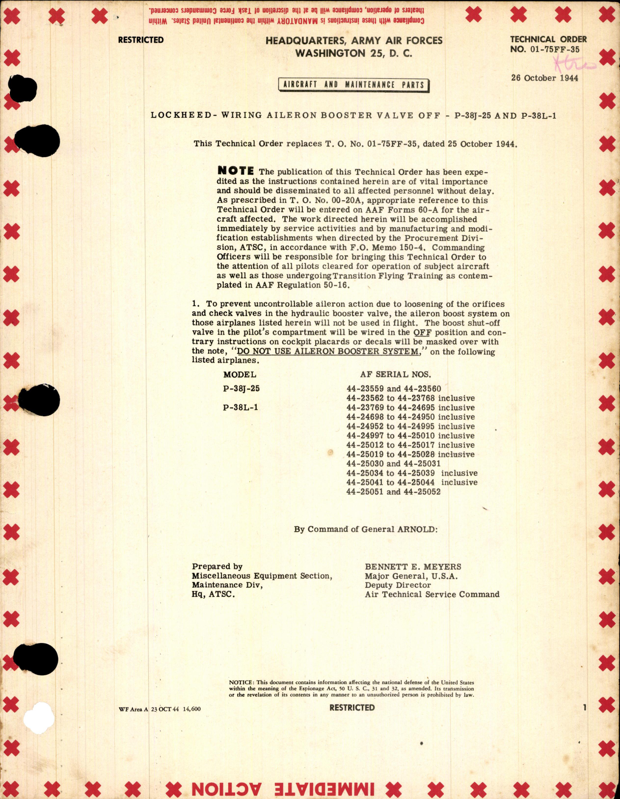 Sample page 1 from AirCorps Library document: Wiring Aileron Booster Valve Off for P-38J-25 and P-38L-1