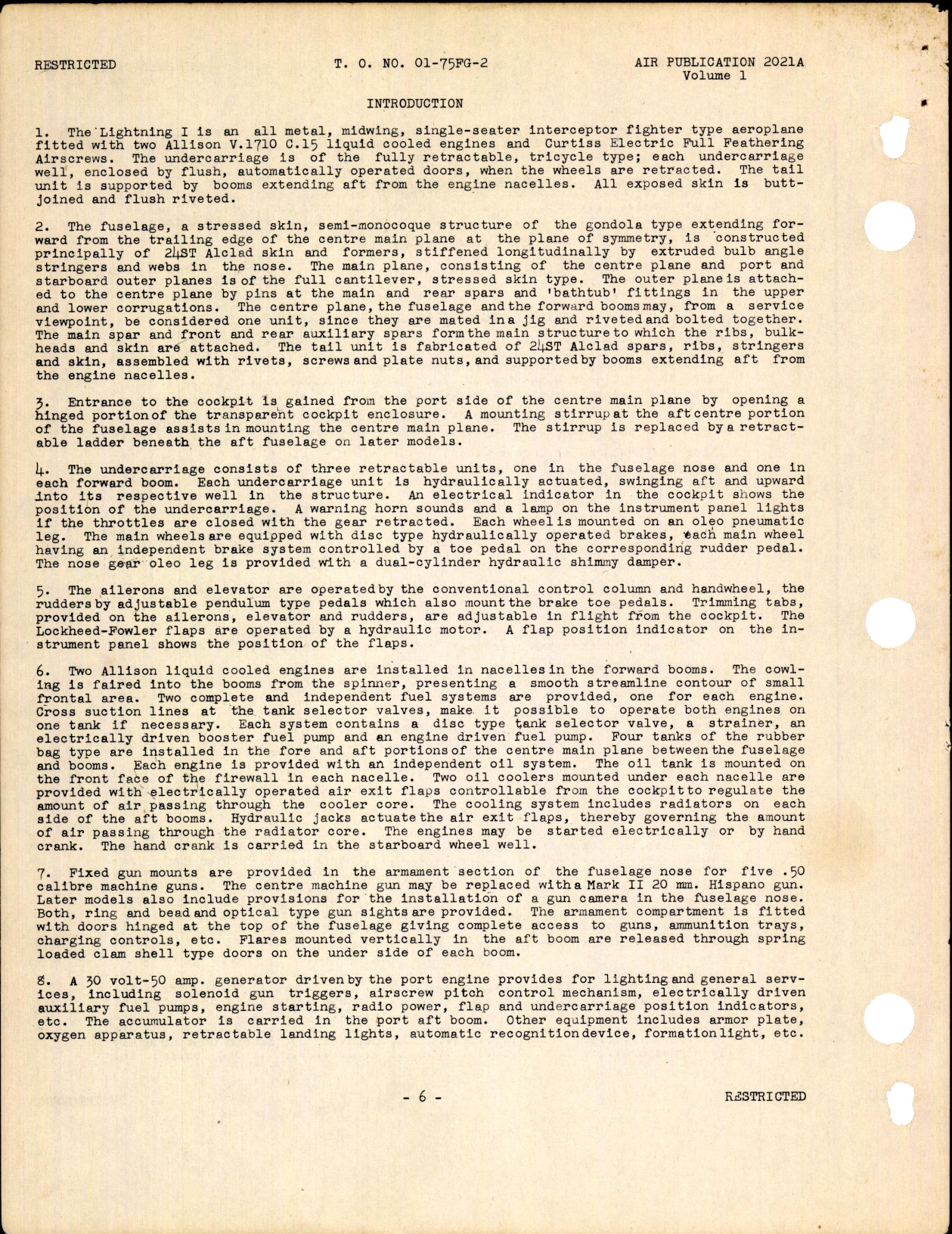 Sample page 6 from AirCorps Library document: Service Instructions for the Lightning 1 Aeroplane (Similar to AAF P-38)