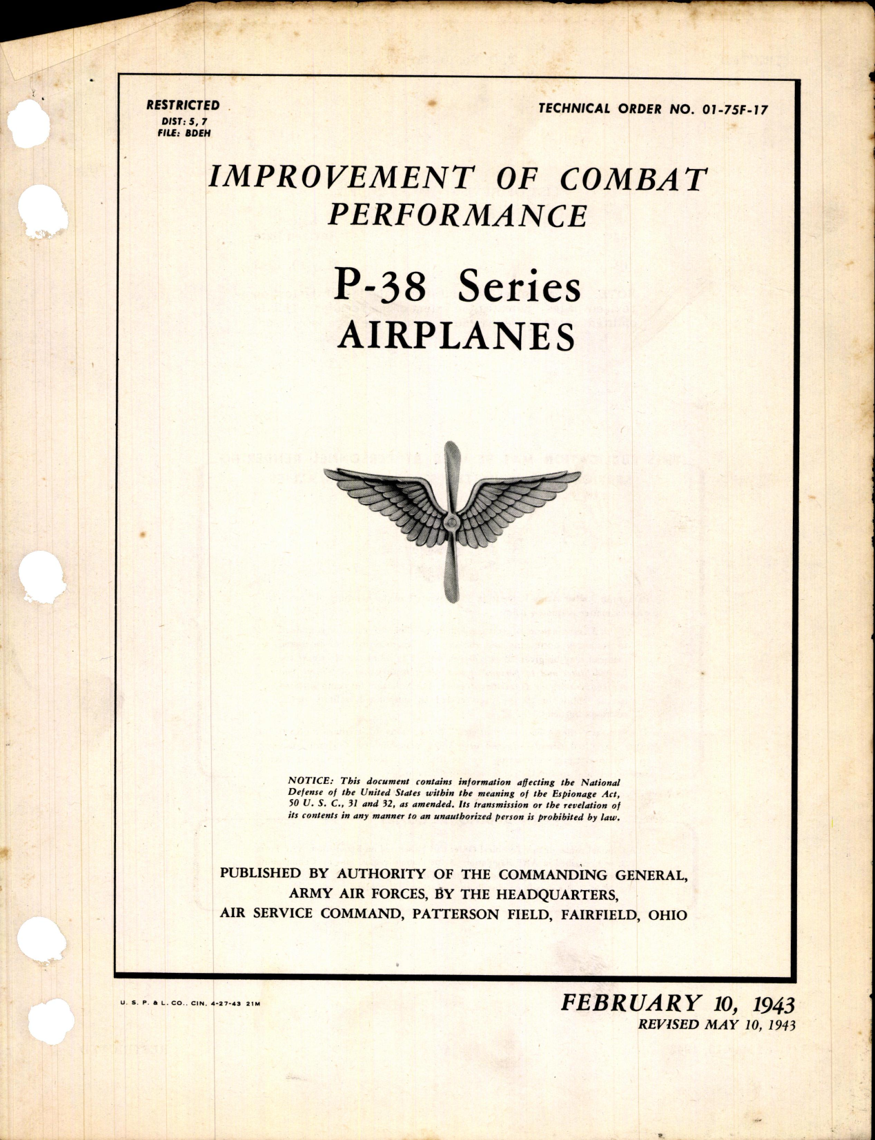 Sample page 1 from AirCorps Library document: Improvement of Combat Performance for P-38 Series