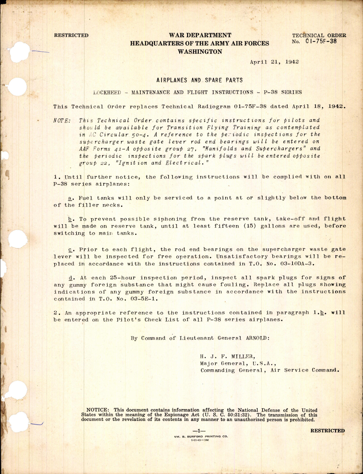 Sample page 1 from AirCorps Library document: Maintenance and Flight Instructions for P-38 Series