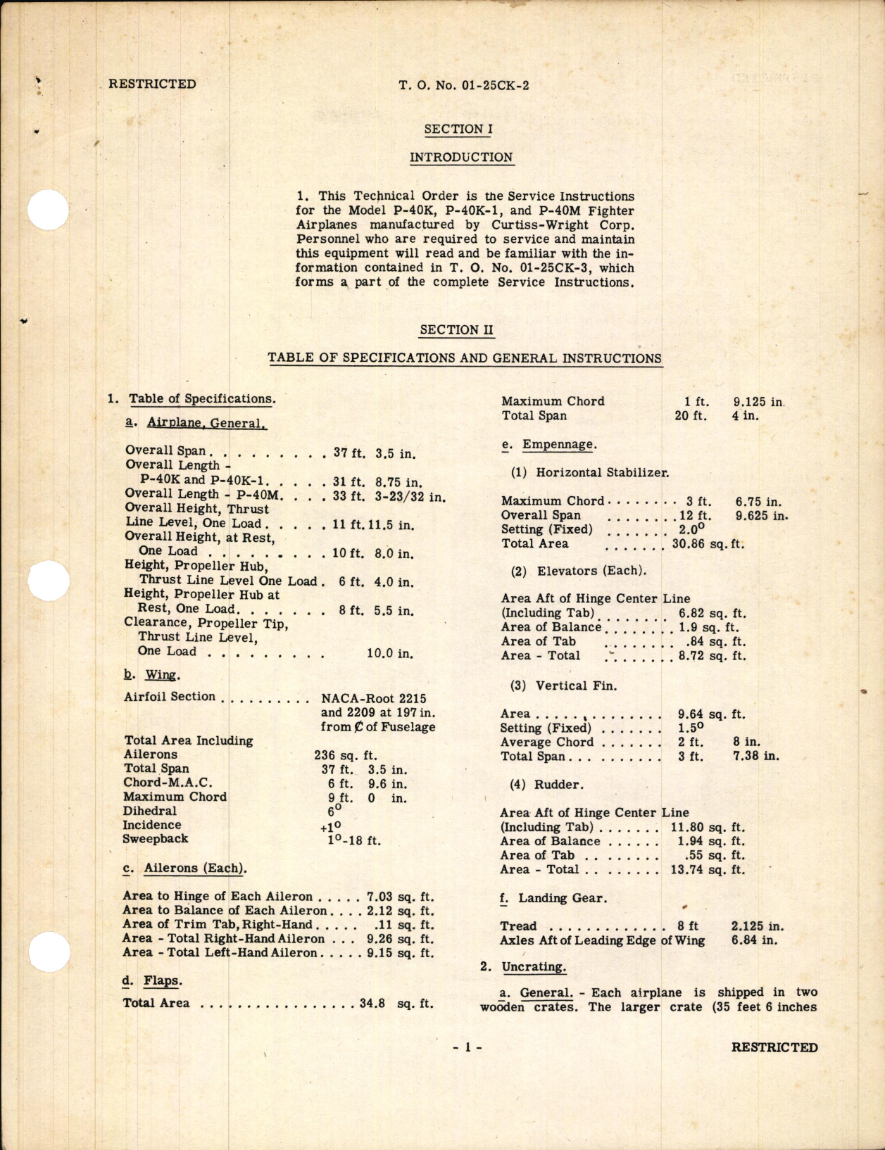 Sample page 5 from AirCorps Library document: Erection and Maintenance Instructions for P-40K, P-40K-1, and P-40M