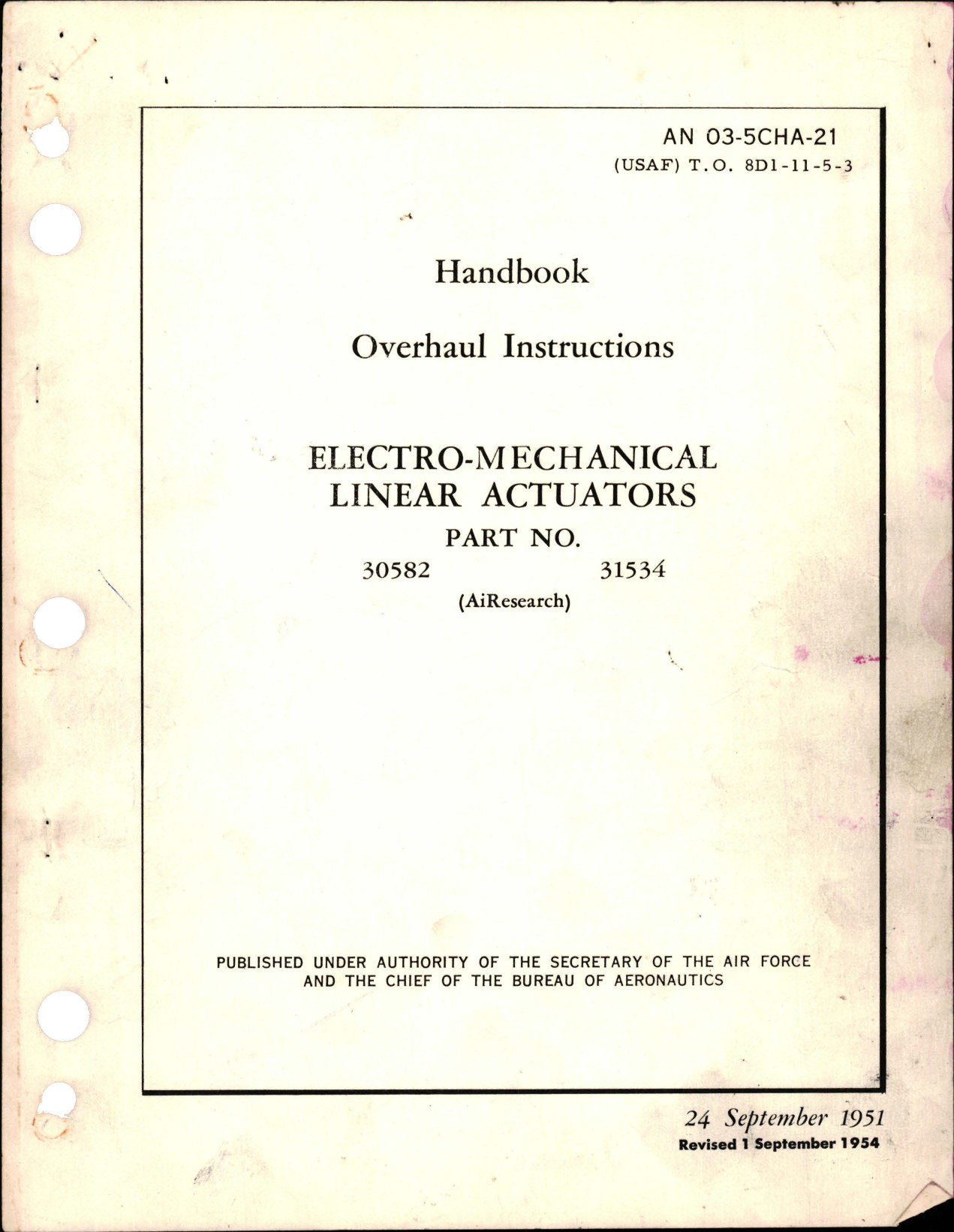 Sample page 1 from AirCorps Library document: Overhaul Instructions for Electromechanical Linear Actuators - Parts 30582 and 31534