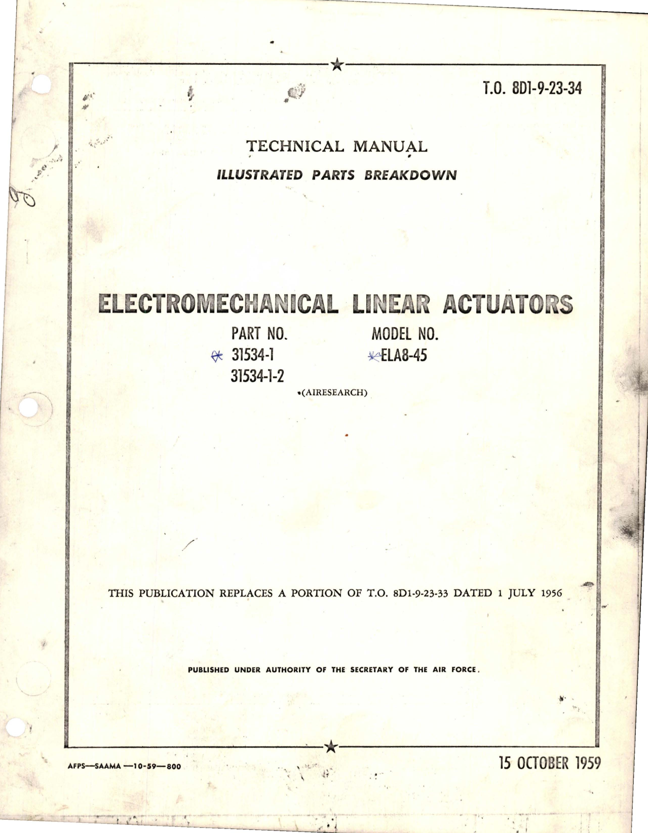 Sample page 1 from AirCorps Library document: Illustrated Parts Breakdown for Electromechanical Linear Actuators - Parts 31534-1 and 31534-1-2 