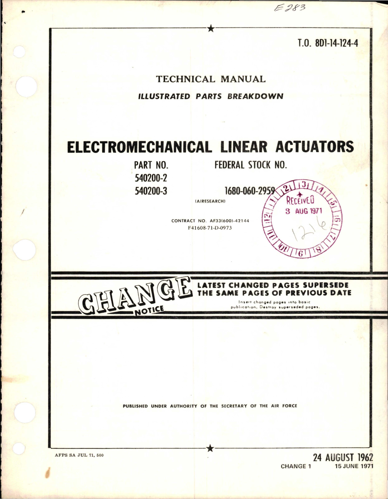 Sample page 1 from AirCorps Library document: Illustrated Parts Breakdown for Electromechanical  Linear Actuators - Parts 540200-2 and 540200-3