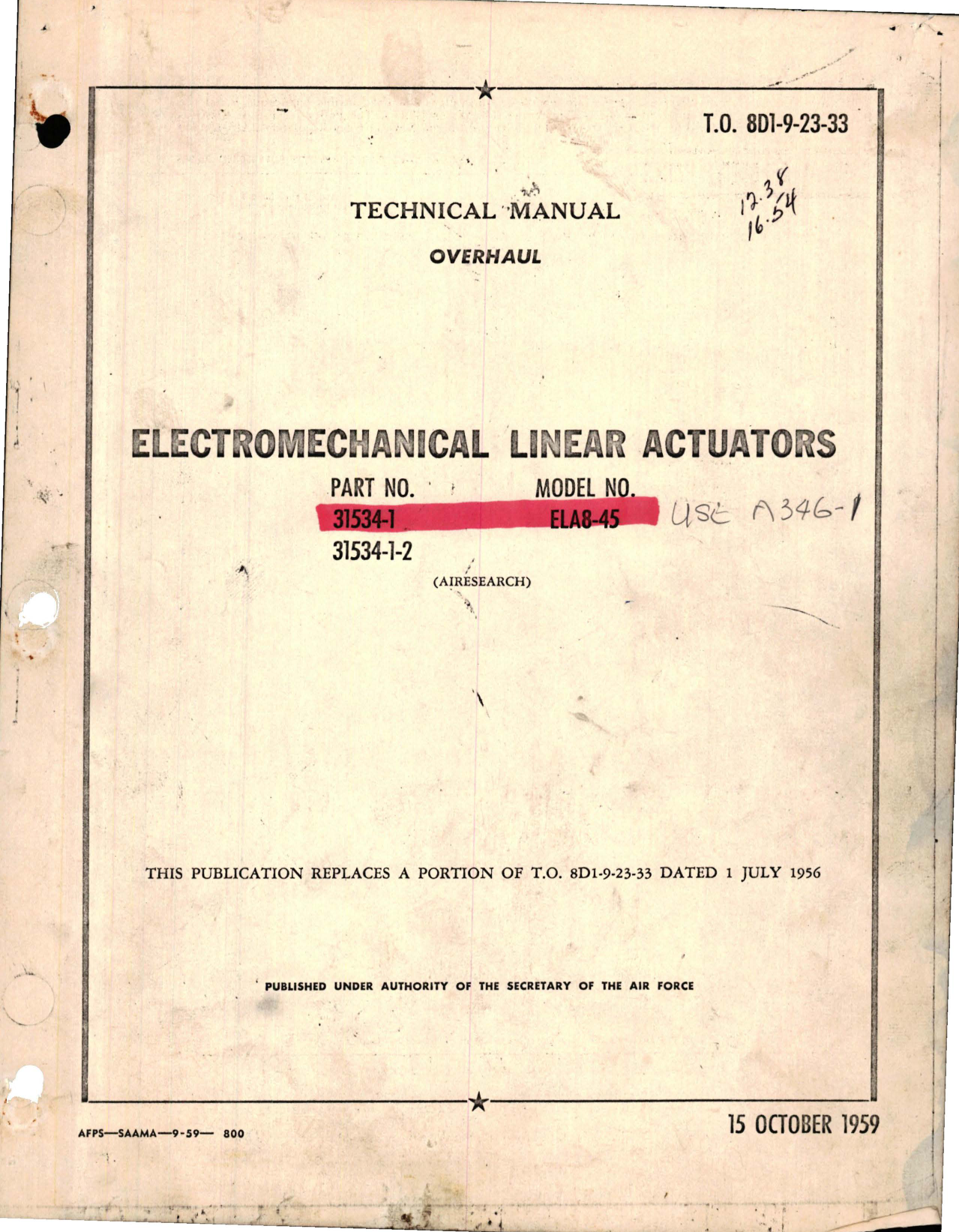 Sample page 1 from AirCorps Library document: Overhaul for Electromechanical Linear Actuator - Parts 31534-1 and 31534-1-2 