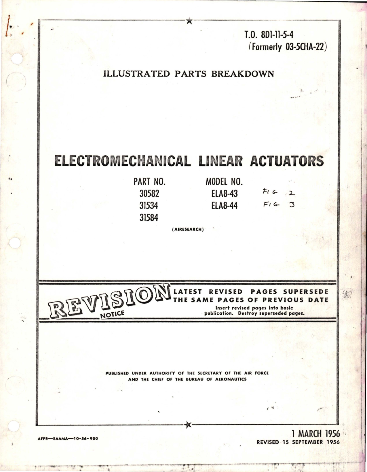 Sample page 1 from AirCorps Library document: Illustrated Parts Breakdown for Electromechanical Linear Actuators - Parts 30582, 31534, and 31584