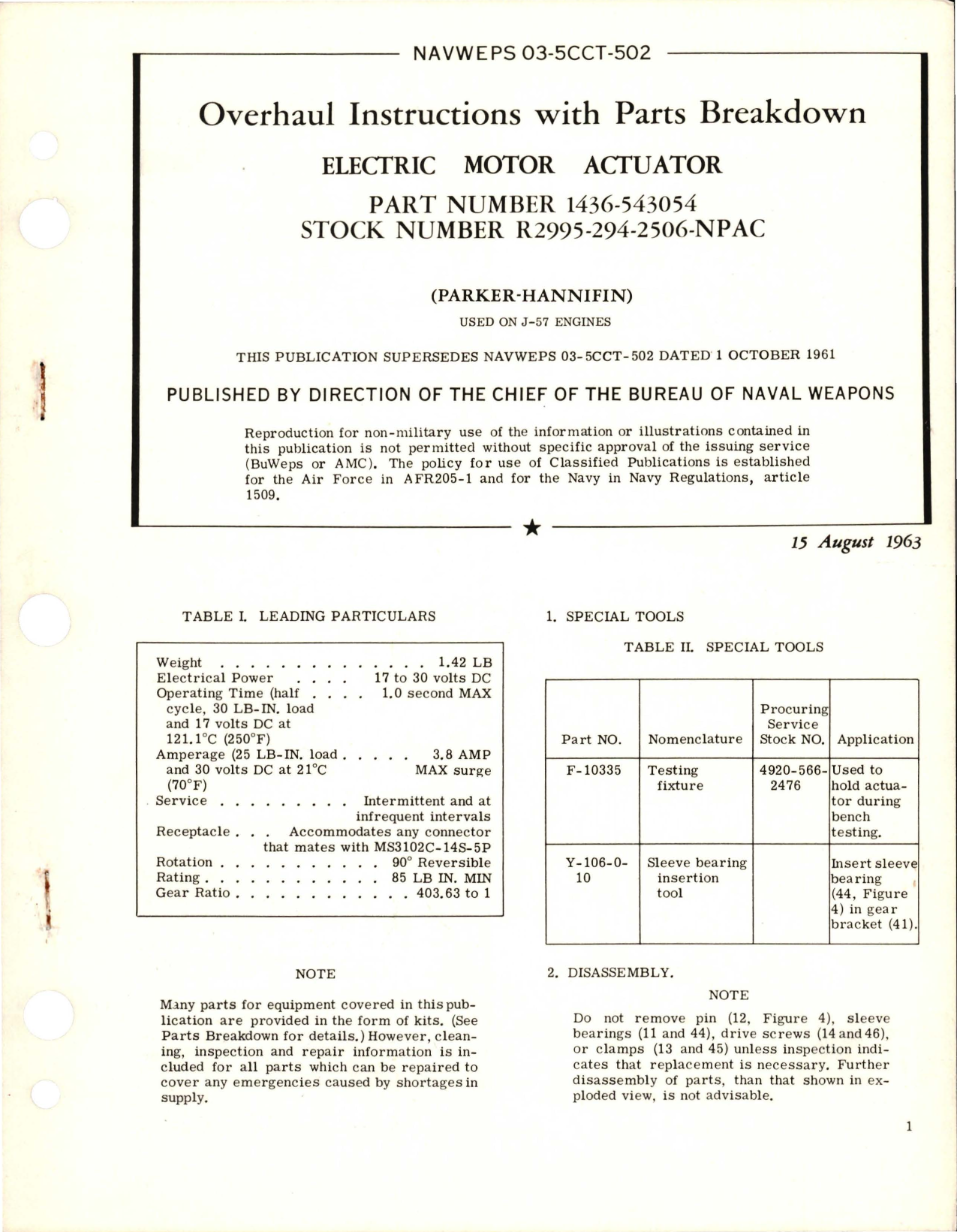 Sample page 1 from AirCorps Library document: Overhaul Instructions with Parts Breakdown for Electric Motor Actuator - Part 1436-543054