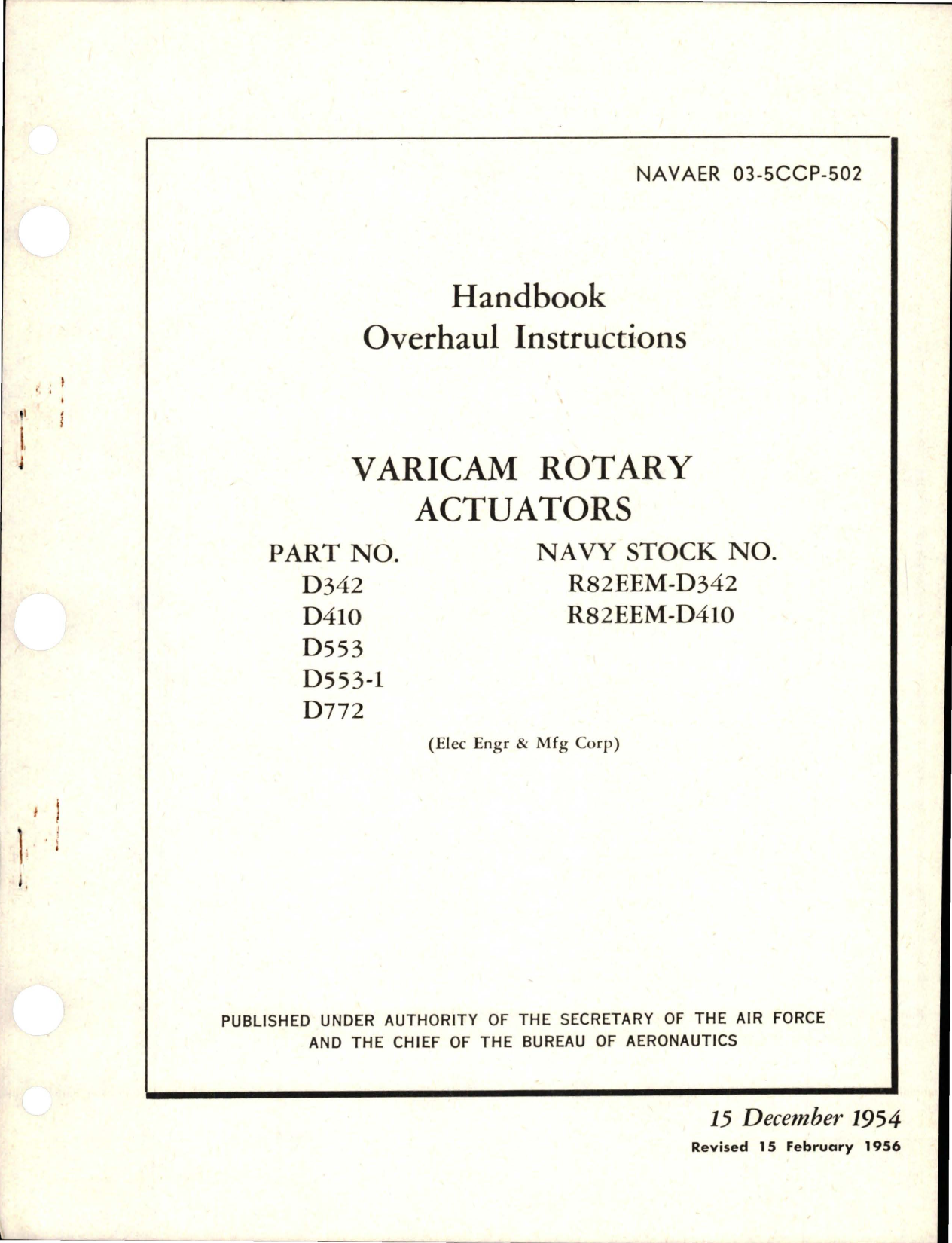 Sample page 1 from AirCorps Library document: Overhaul Instructions for Varicam Rotary Actuators - Parts D342, D410, D553, D553-1, and D772 