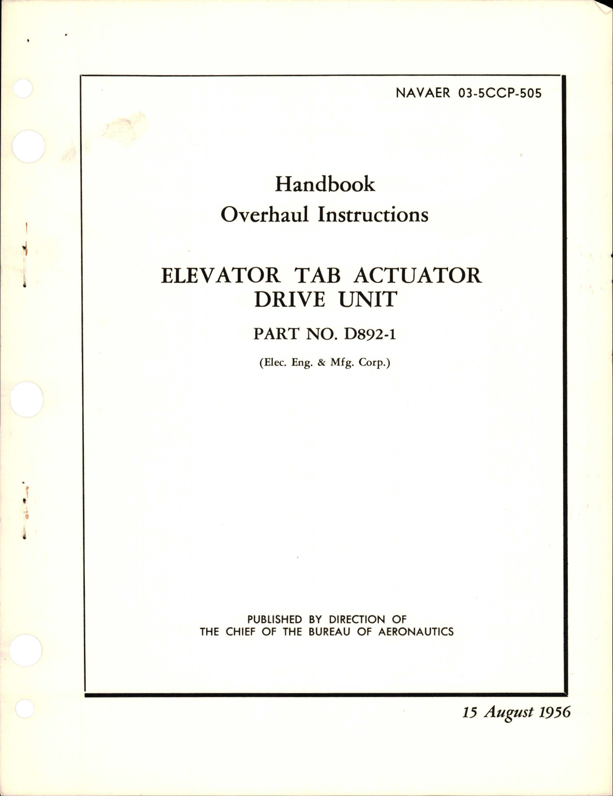 Sample page 1 from AirCorps Library document: Overhaul Instructions for Elevator Tab Actuator Drive Unit - Part D892-1 