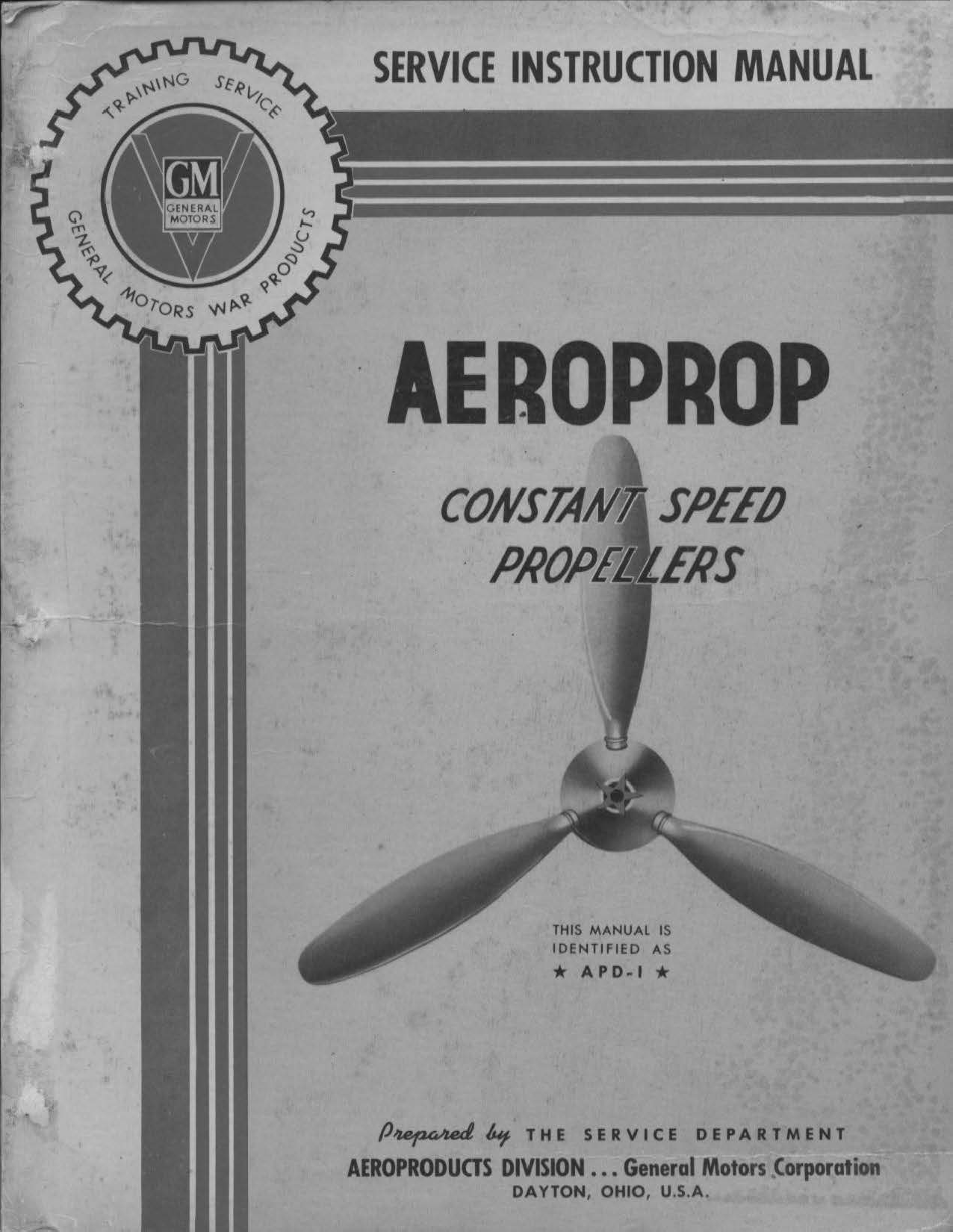 Sample page 1 from AirCorps Library document: Service Instructions for Aeroprop Constant Speed Propellers