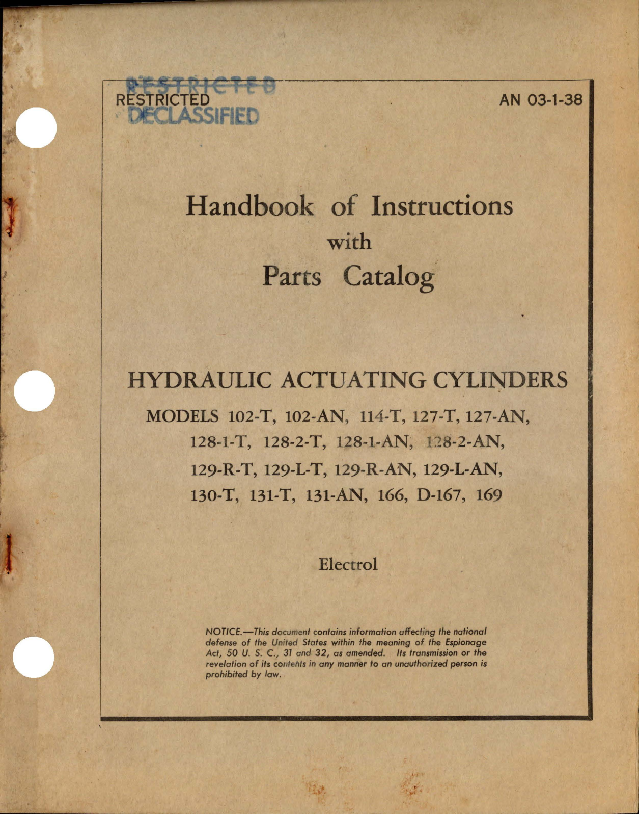 Sample page 1 from AirCorps Library document: Instructions with Parts Catalog for Hydraulic Actuating Cylinders 