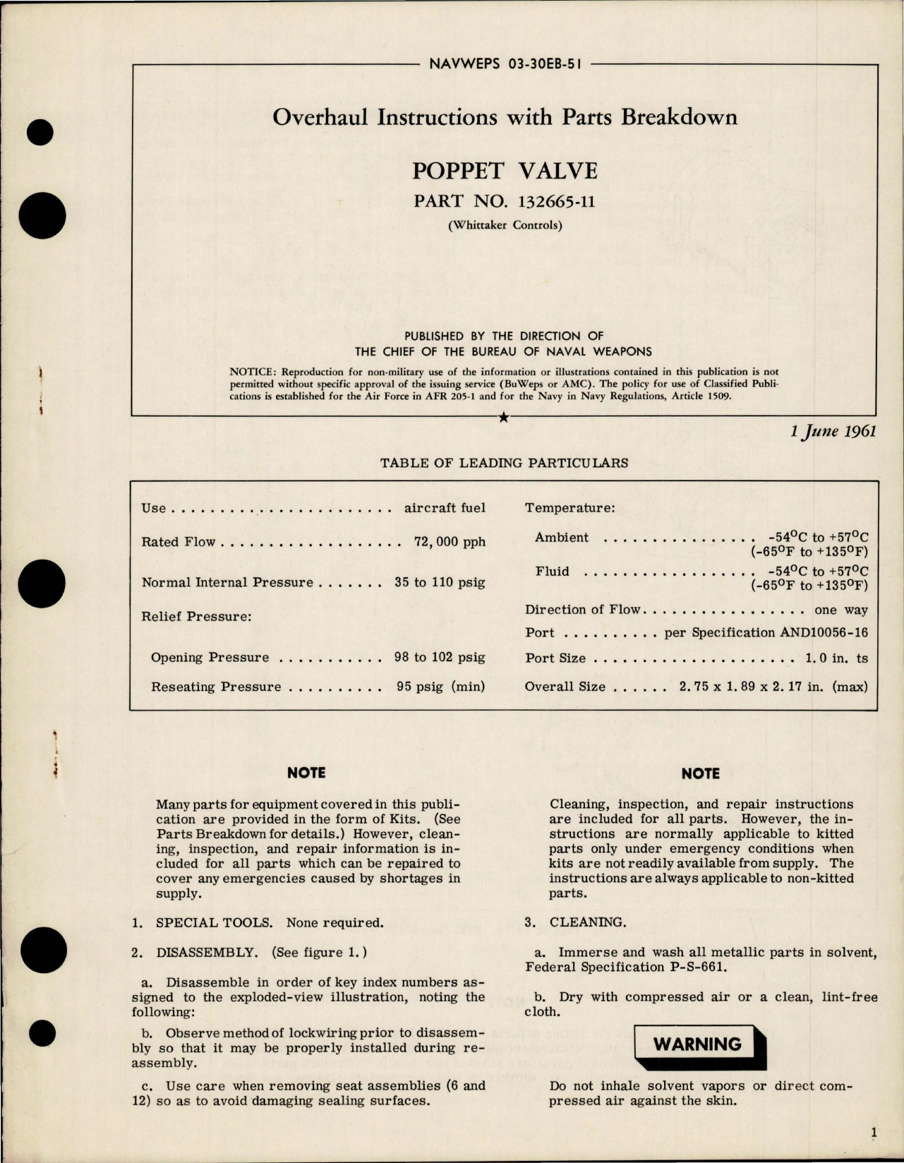 Sample page 1 from AirCorps Library document: Overhaul Instructions with Parts Breakdown for Poppet Valve - Part 132665-11
