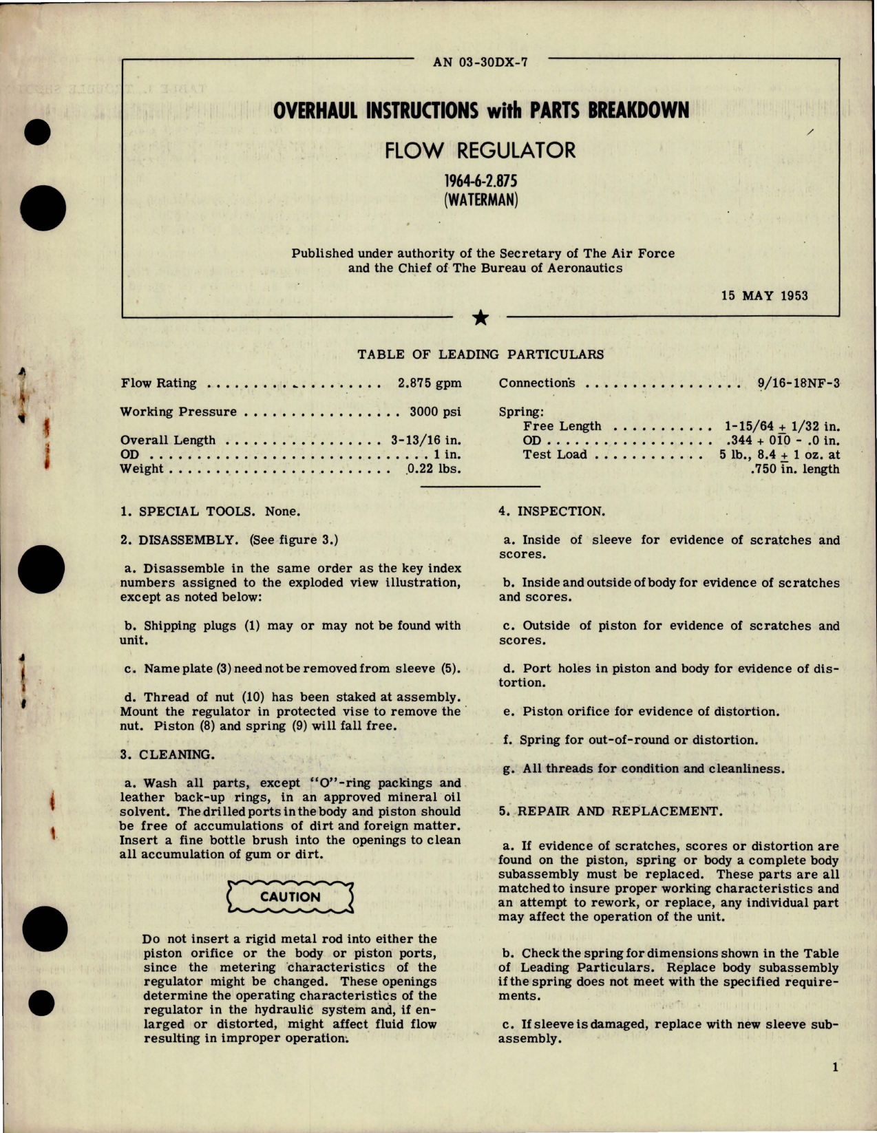 Sample page 1 from AirCorps Library document: Overhaul Instructions with Parts Breakdown for Flow Regulator - 1964-6-2.875 