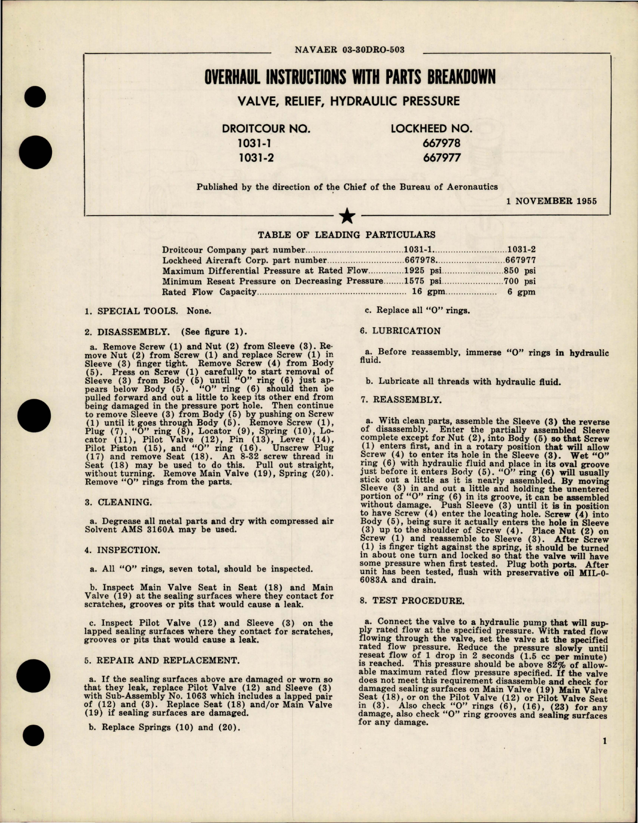 Sample page 1 from AirCorps Library document: Overhaul Instructions with Parts Breakdown for Hydraulic Pressure 