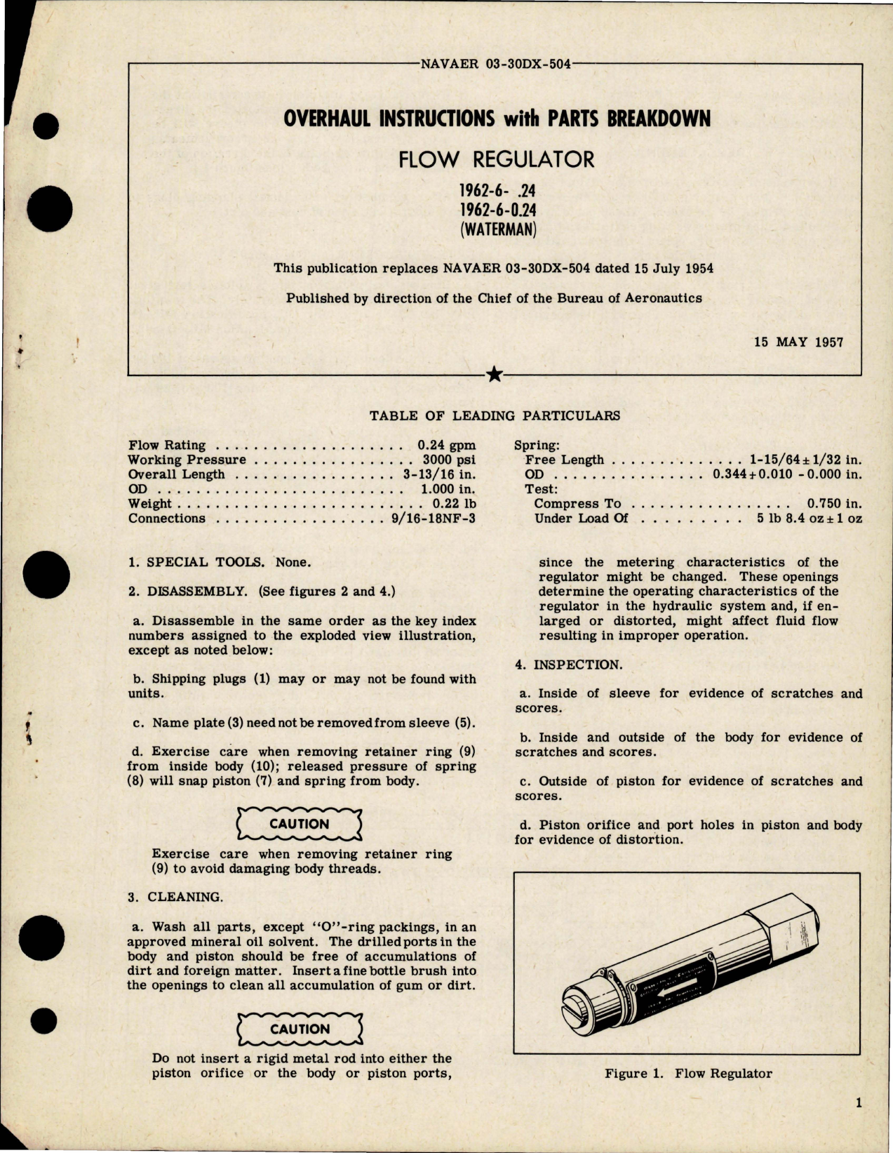Sample page 1 from AirCorps Library document: Overhaul Instructions with Parts Breakdown for Flow Regulator - 1962-6-.24 and 1962-6-0.24 