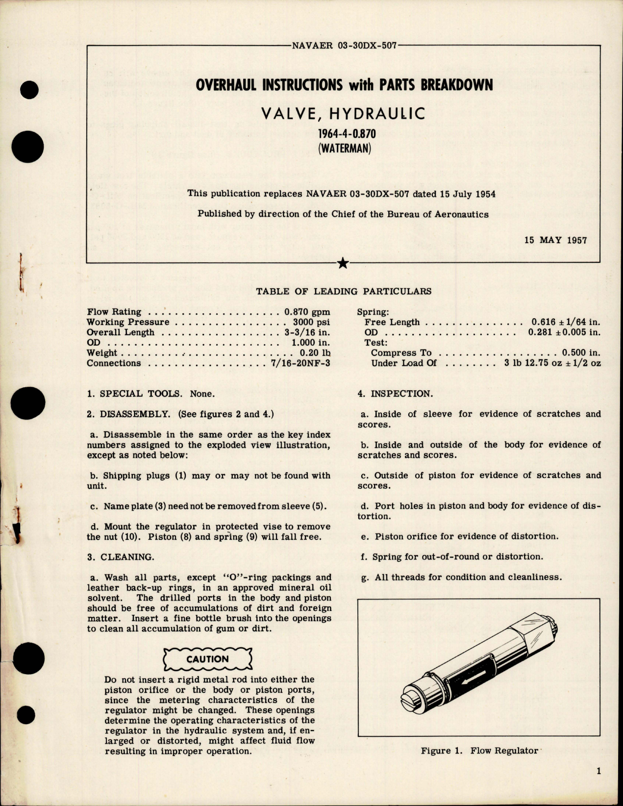 Sample page 1 from AirCorps Library document: Overhaul Instructions with Parts Breakdown for Hydraulic Valve - 1964-4-0.870 
