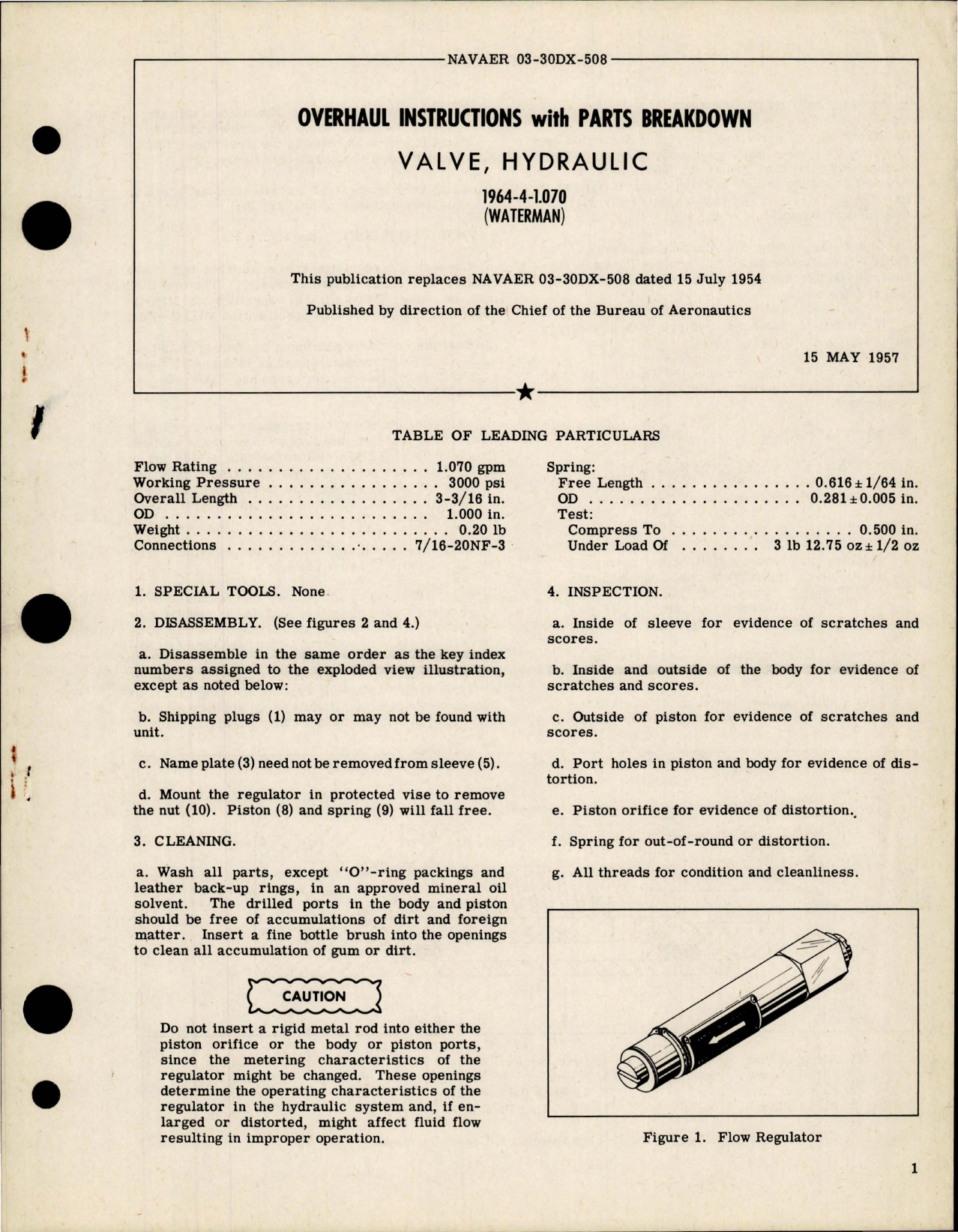 Sample page 1 from AirCorps Library document: Overhaul Instructions with Parts Breakdown for Hydraulic Valve - 1964-4-1.070 