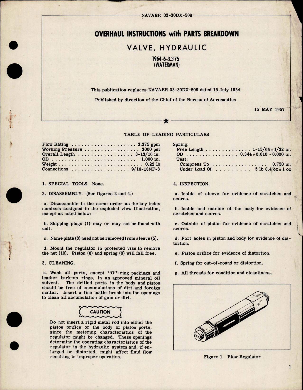 Sample page 1 from AirCorps Library document: Overhaul Instructions with Parts Breakdown for Hydraulic Valve - 1964-6-3.375 