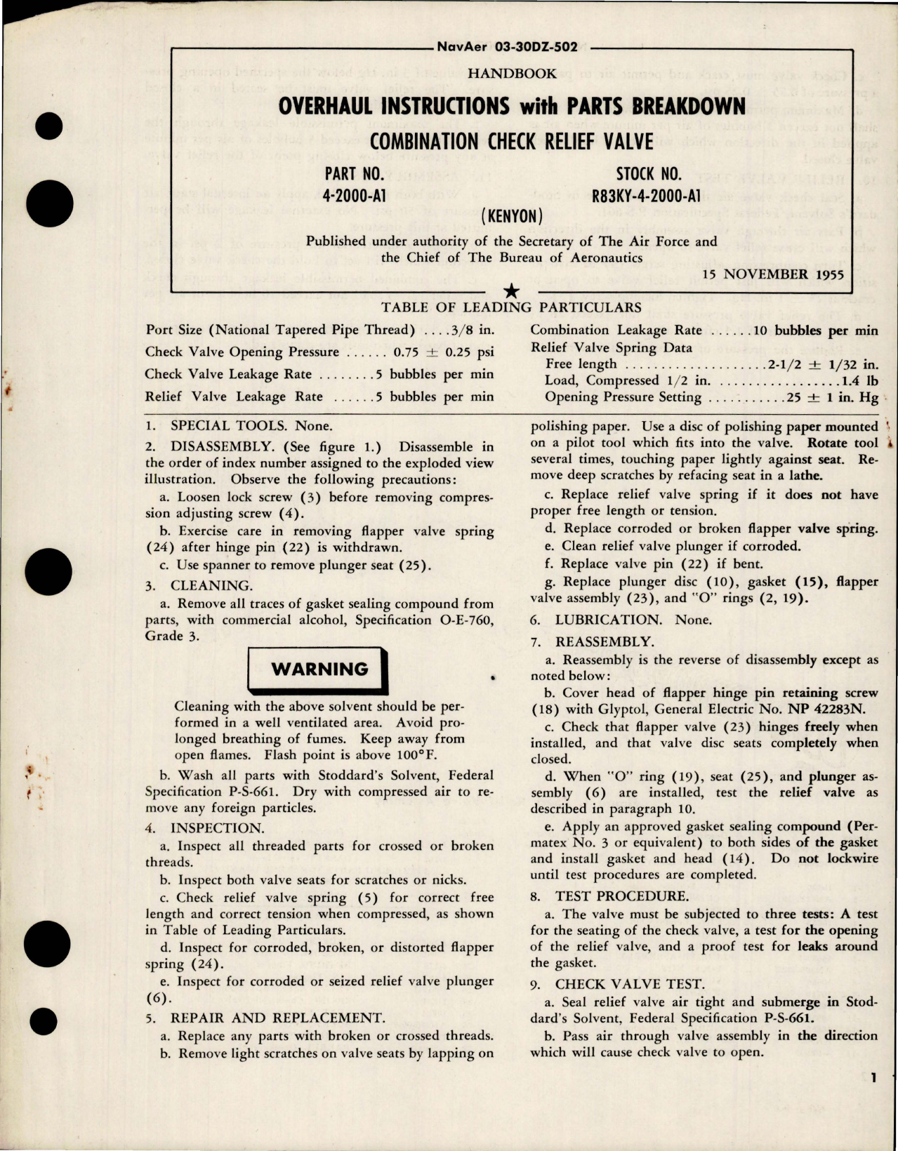 Sample page 1 from AirCorps Library document: Overhaul Instructions with Parts for Combination Check Relief Valve - Part 4-2000-A1 