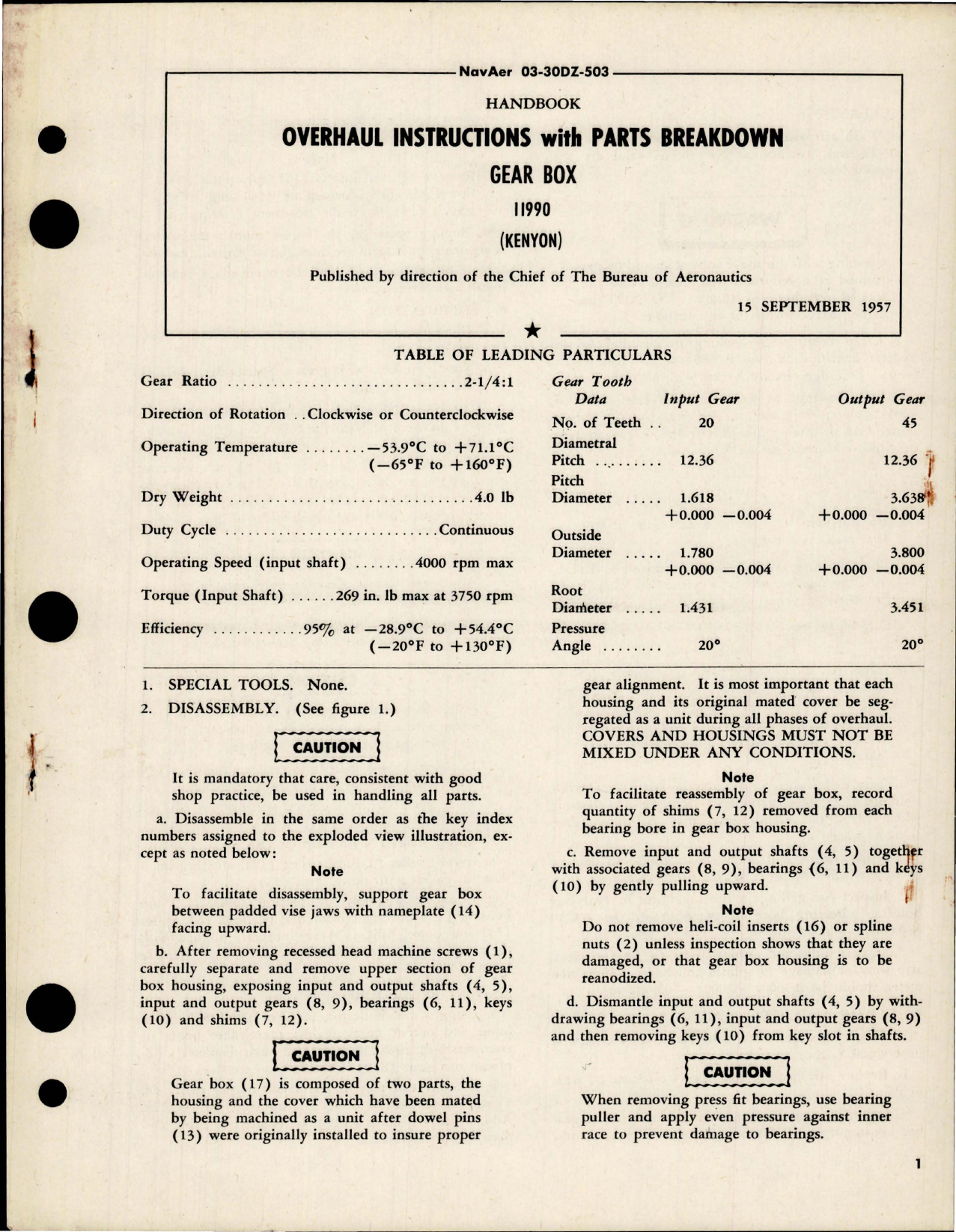 Sample page 1 from AirCorps Library document: Overhaul Instructions with Parts Breakdown for Gear Box - Part 11990 