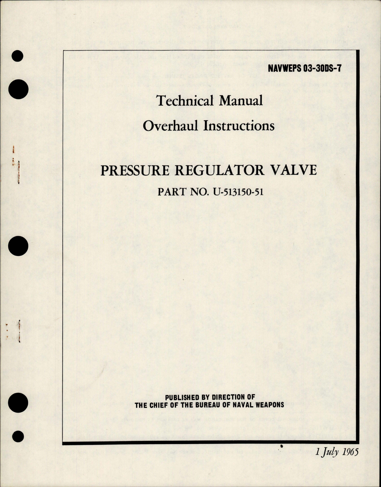 Sample page 1 from AirCorps Library document: Overhaul Instructions for Pressure Regulator Valve - Part U-513150-51 