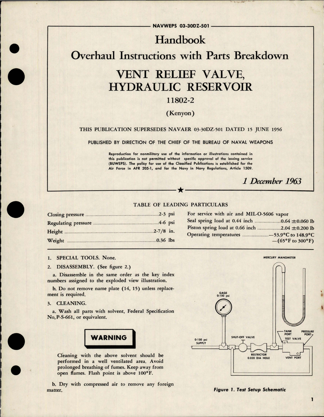 Sample page 1 from AirCorps Library document: Overhaul Instructions with Parts Breakdown for Hydraulic Reservoir Vent Relief Valve - Part 11802-2 