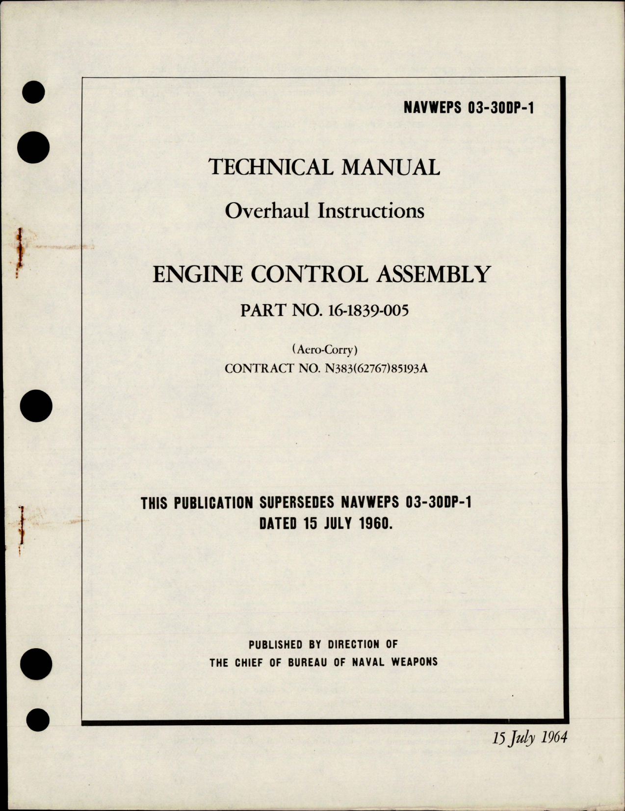 Sample page 1 from AirCorps Library document: Overhaul Instructions for Engine Control Assembly - Part 16-1839-005 