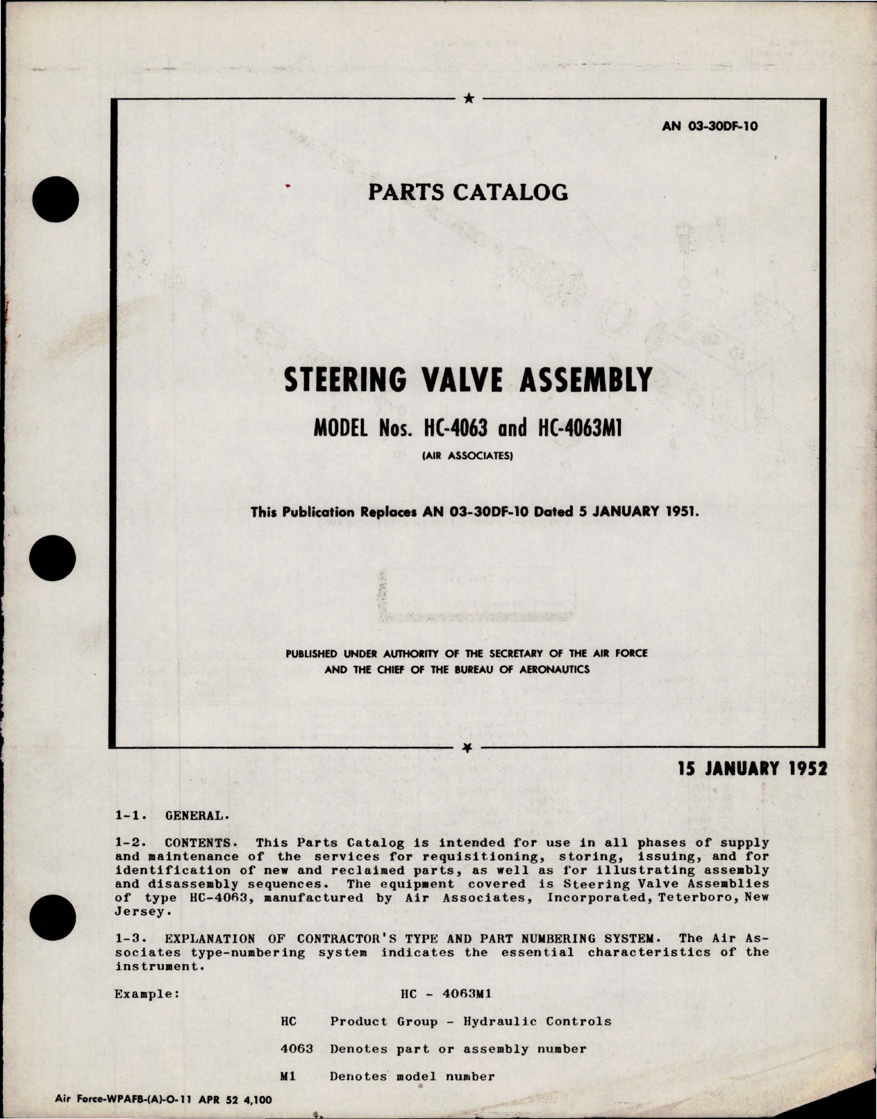 Sample page 1 from AirCorps Library document: Parts Catalog for Steering Valve Assembly - Models HC-4063 and HC-4063M1 