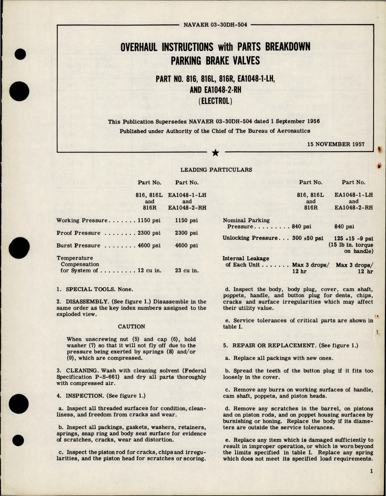 Sample page 1 from AirCorps Library document: Overhaul Instructions with Parts Breakdown for Parking Brake Valves 