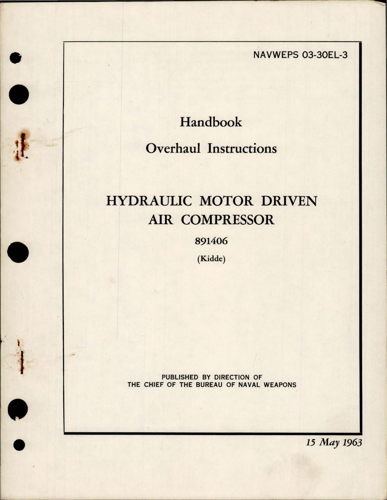 Sample page 1 from AirCorps Library document: Overhaul Instructions for Hydraulic Motor Driven Air Compressor - 891406 