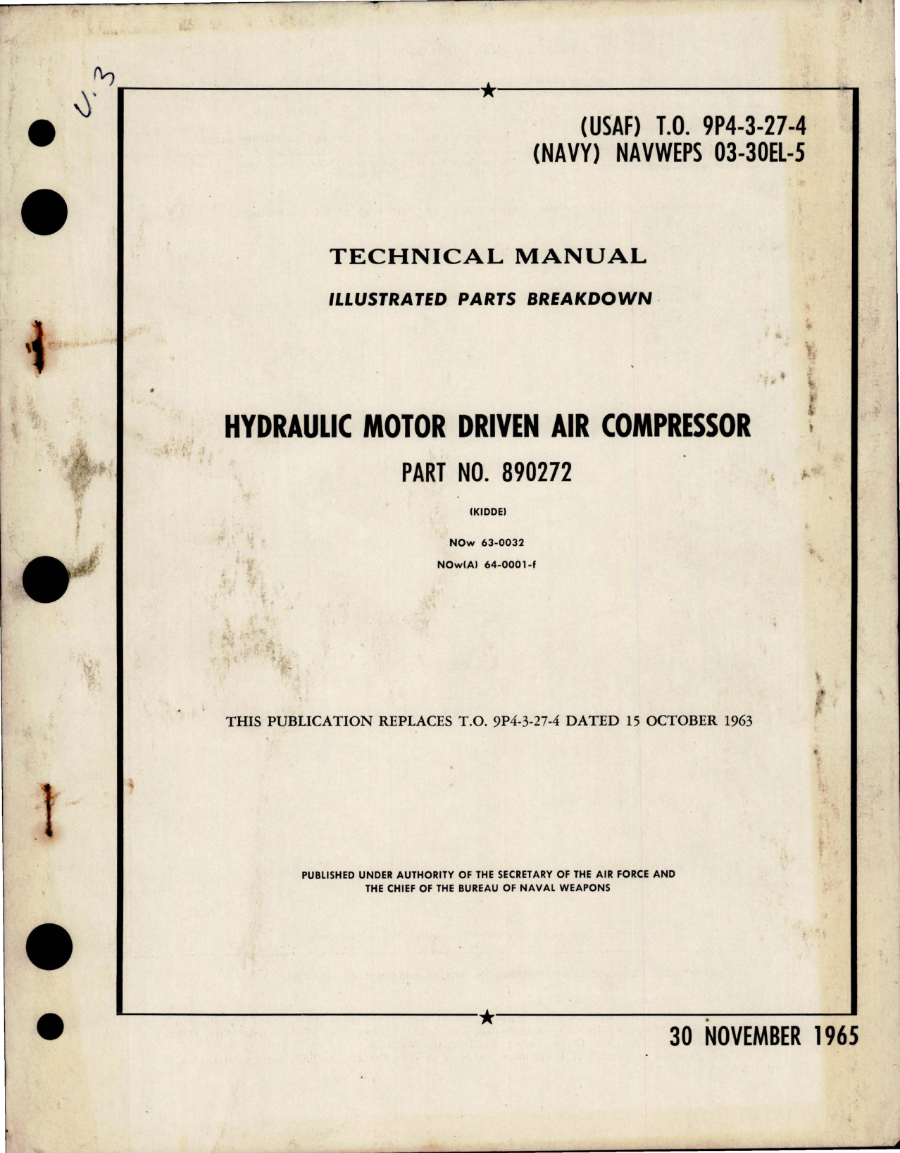 Sample page 1 from AirCorps Library document: Illustrated Parts Breakdown for Hydraulic Motor Driven Air Compressor - Part 890272 