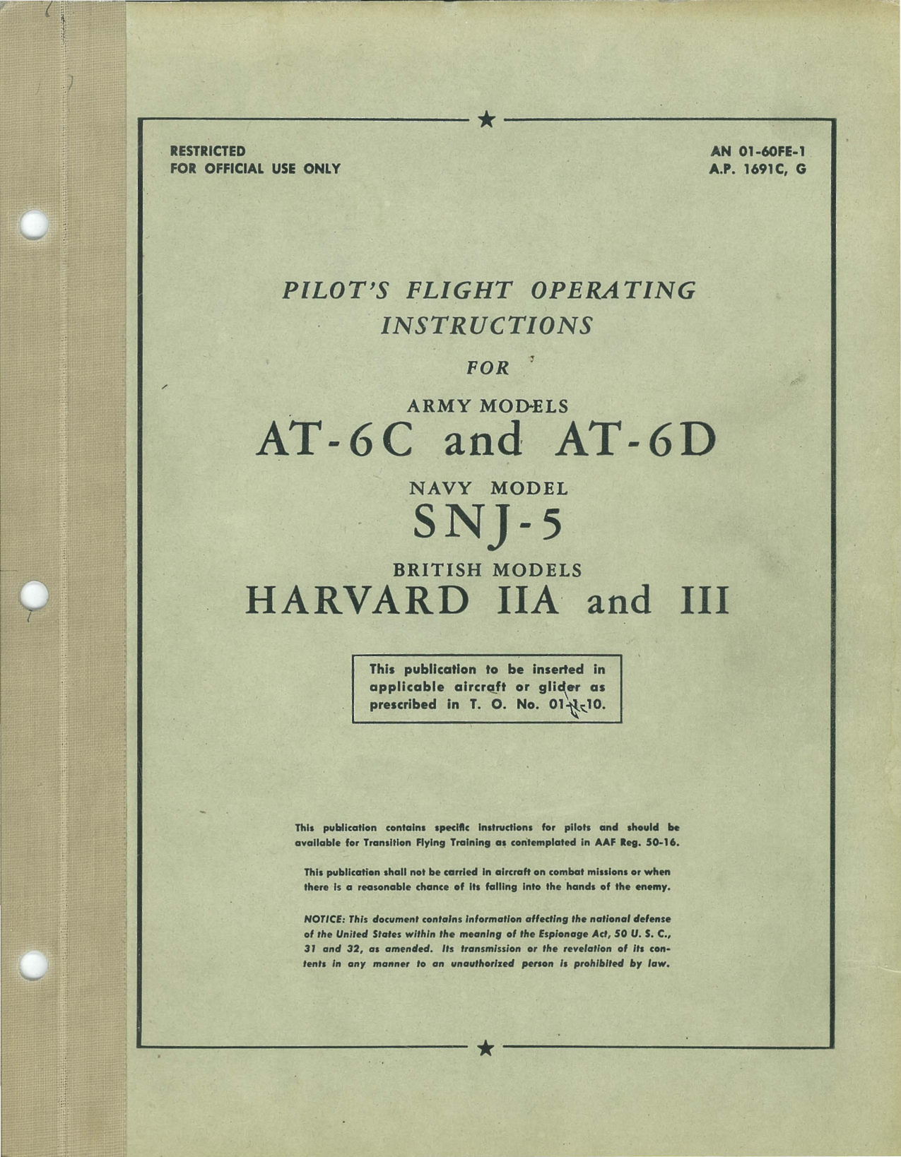 Sample page 1 from AirCorps Library document: Pilots Flight Operating Instructions for AT-6C, SNJ-4 and Harvard IIA