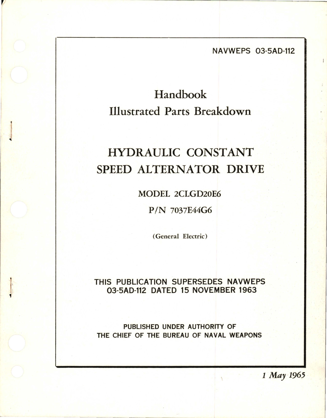 Sample page 1 from AirCorps Library document: Illustrated Parts Breakdown for Hydraulic Constant Speed Alternator Drive - Model 2CLGD20E6 - Part 7037E44G6 