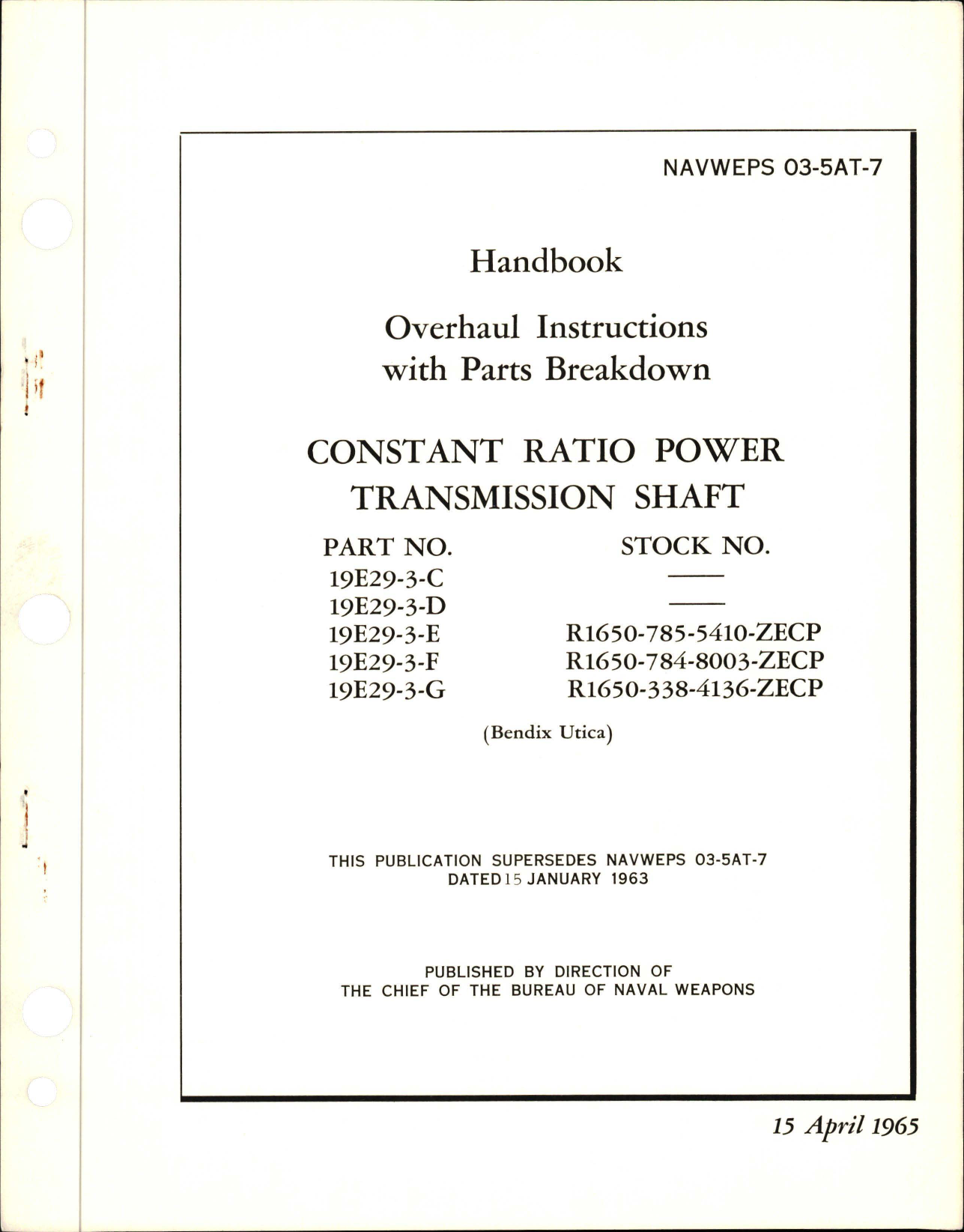 Sample page 1 from AirCorps Library document: Overhaul Instructions with Parts Breakdown for Constant Ratio Power Transmission Shaft 