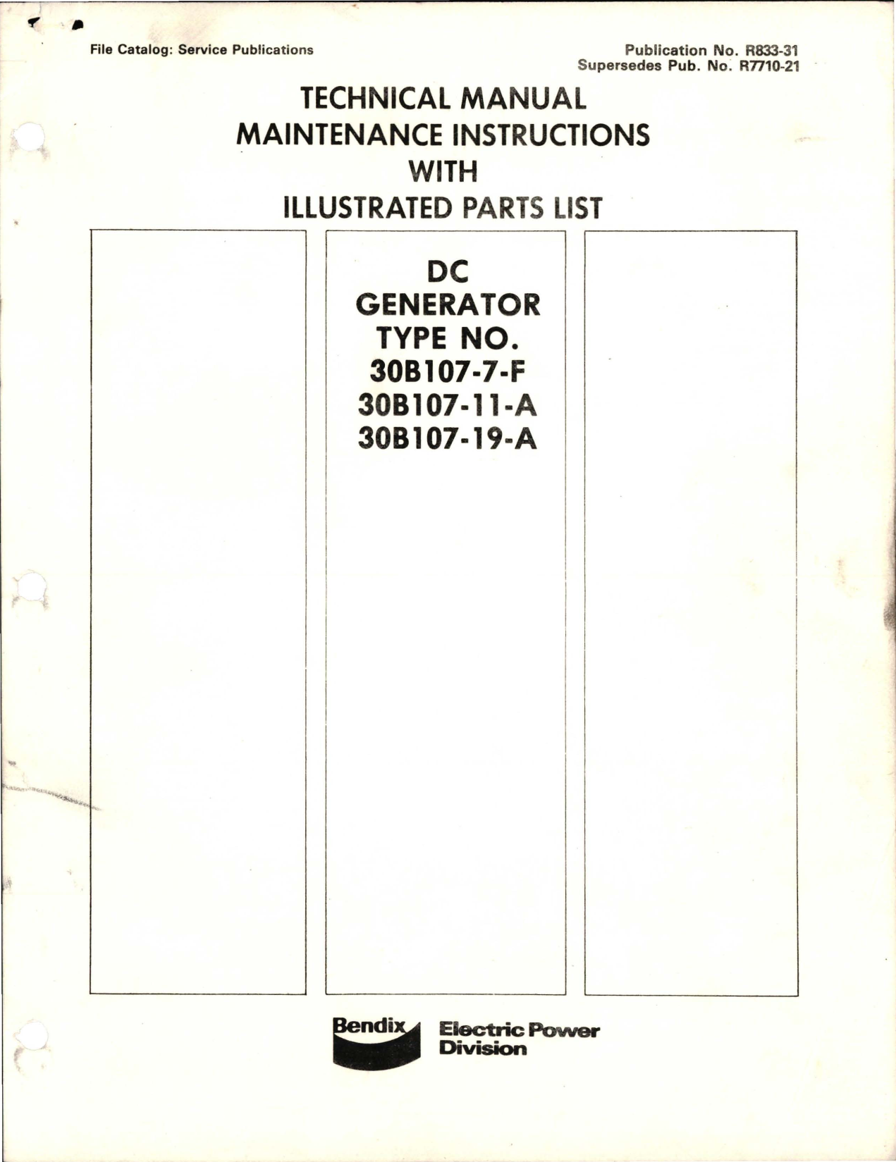 Sample page 1 from AirCorps Library document: Maintenance Instructions with Illustrated Parts List for DC Generator - Types 30B107-7-F, 30B107-11-A, and 30B107-19-A