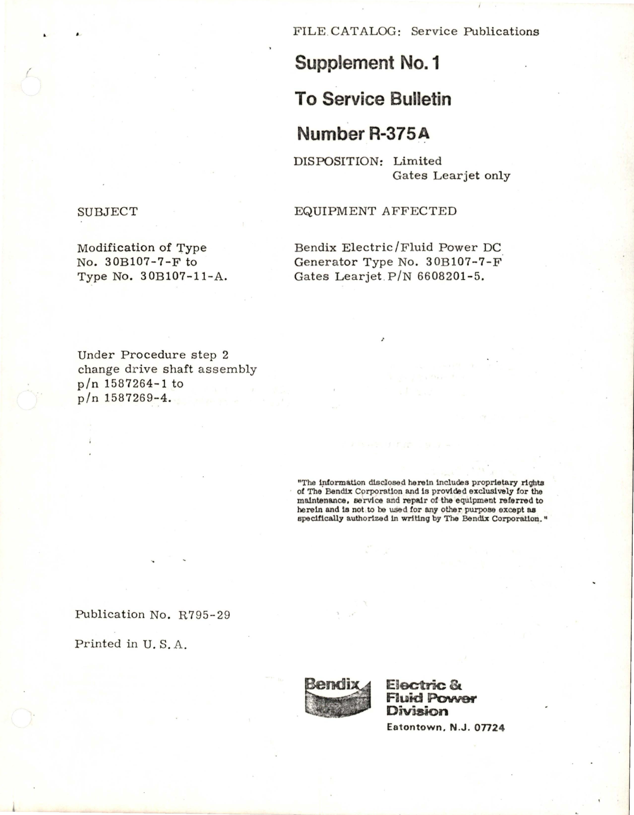 Sample page 1 from AirCorps Library document: Modification of DC Generator Type 30B107-7-F to Type 30B107-11-A 