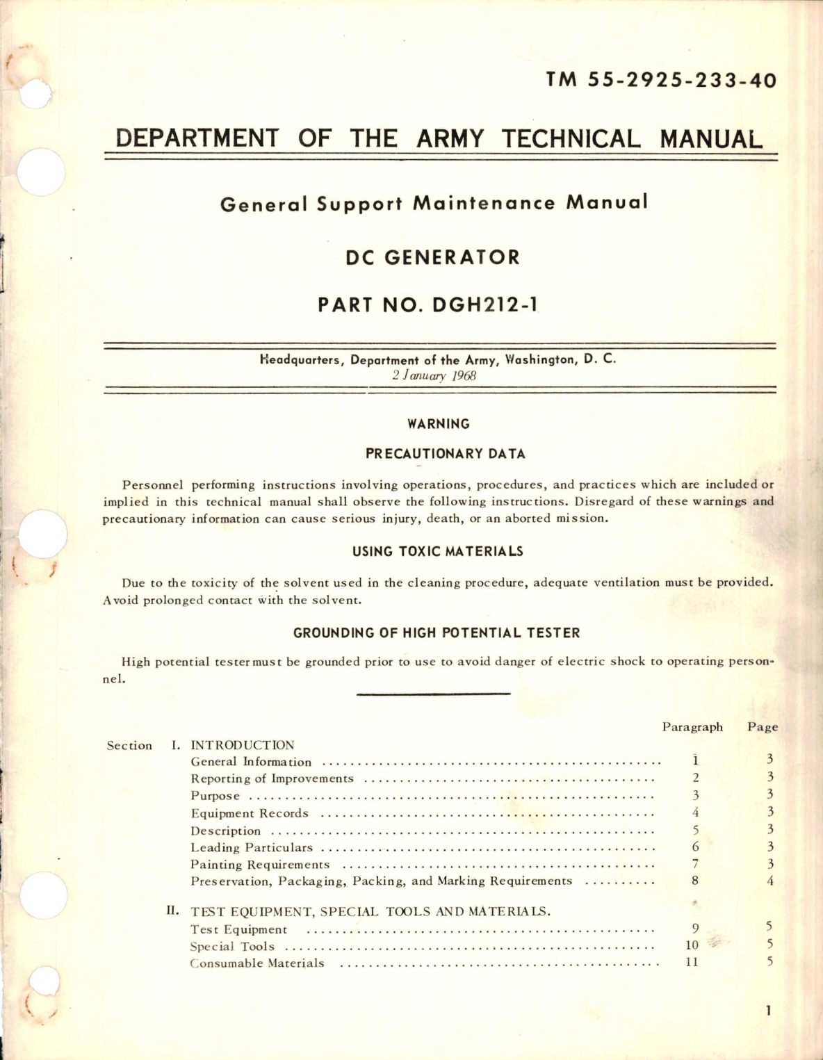 Sample page 1 from AirCorps Library document: Maintenance Manual for DC Generator - Part DGH212-1