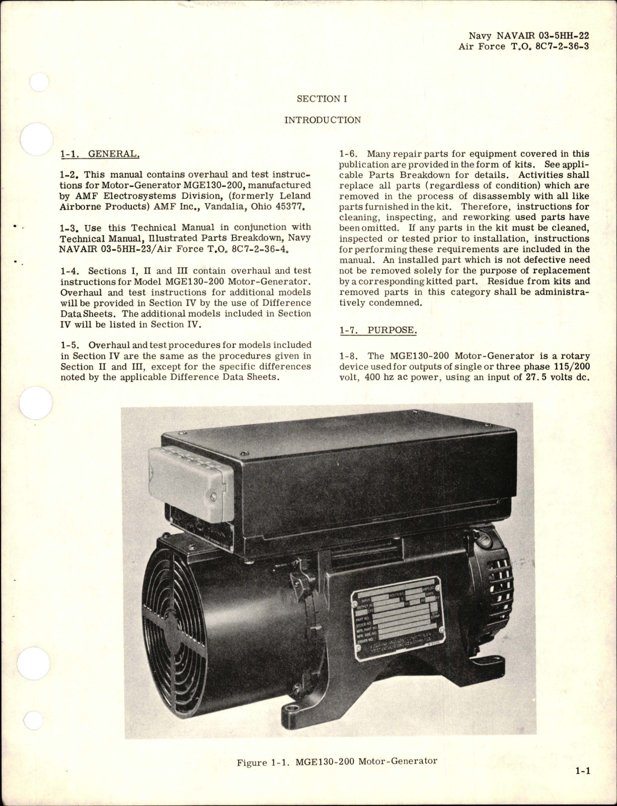 Sample page 5 from AirCorps Library document: Overhaul for Motor Generator Assembly - Part MGE130-200 and MGE130-300 