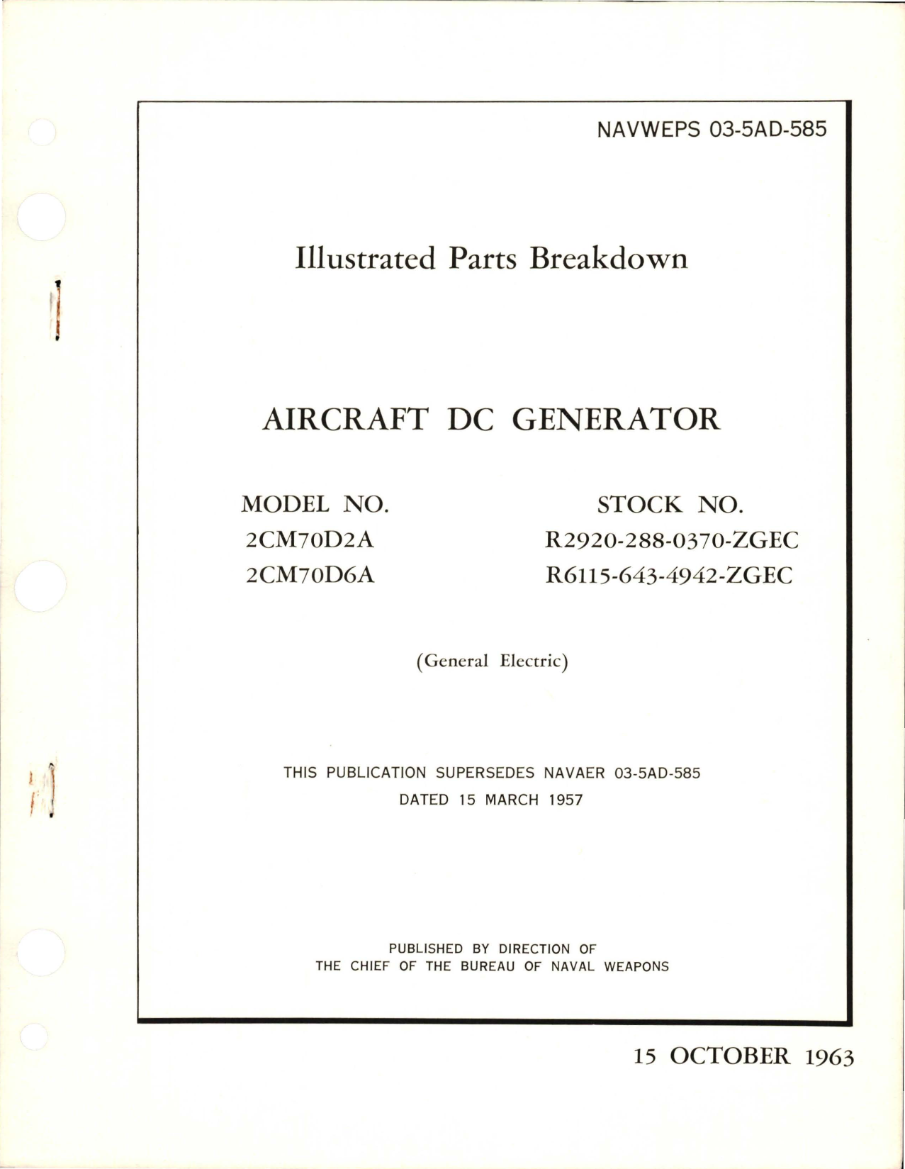 Sample page 1 from AirCorps Library document: Illustrated Parts Breakdown for DC Generator - Models 2CM70D2A, 2CM70D6A