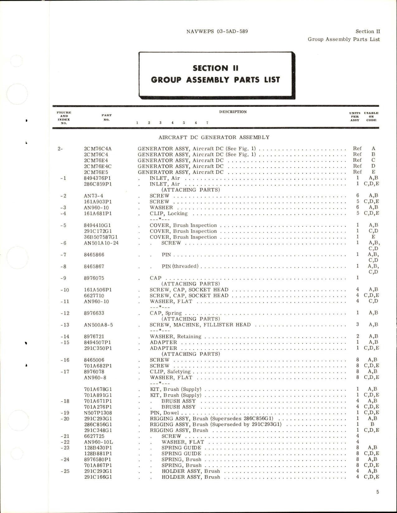 Sample page 7 from AirCorps Library document: Illustrated Parts Breakdown for DC Generators - Models 2CM76C4, 2CM76C4A, 2CM76E4, 2CM76E4C, and 2CM76E5 