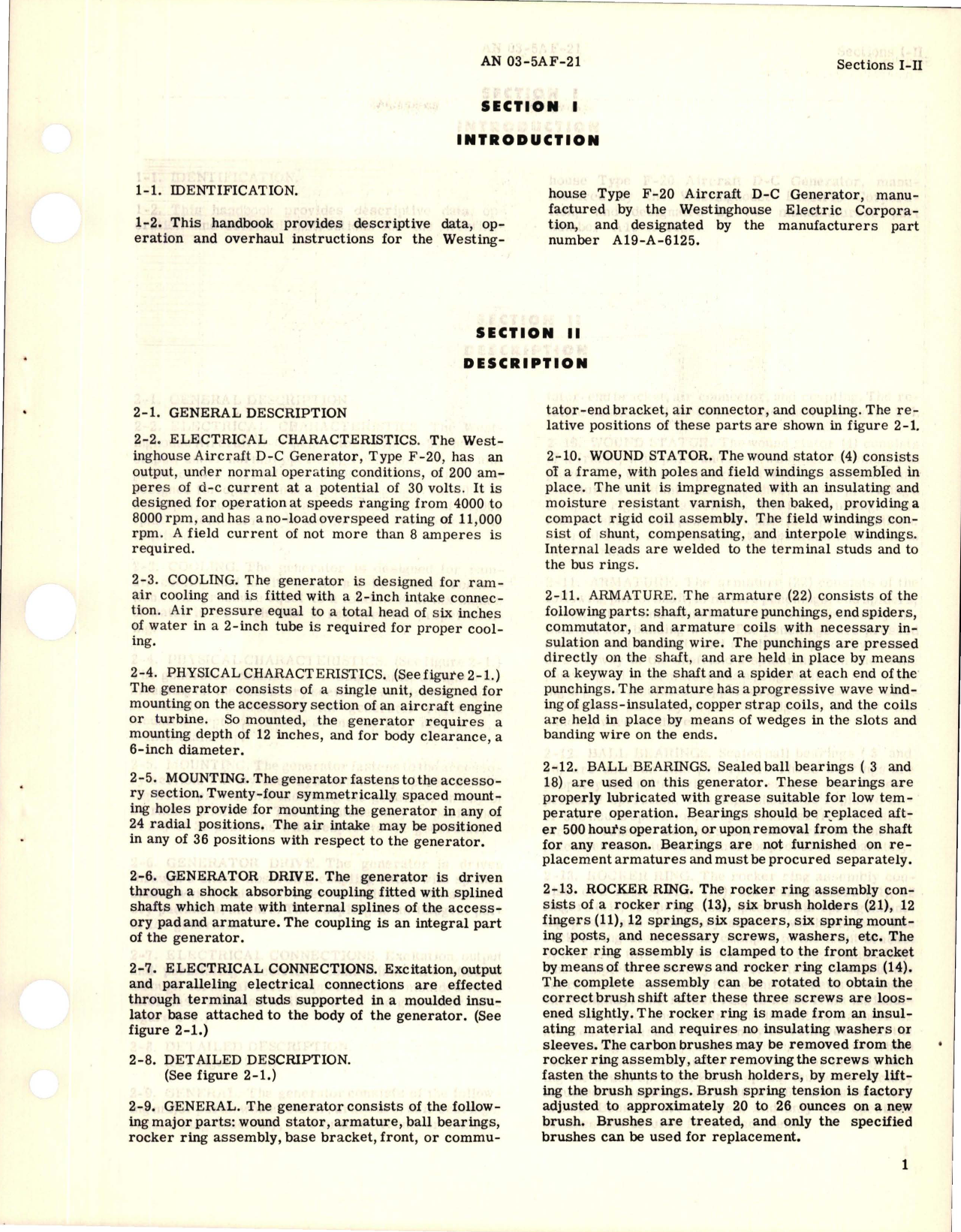 Sample page 5 from AirCorps Library document: Operation, Service and Overhaul Instructions with Parts Catalog for Aircraft DC Generator - Type F-20