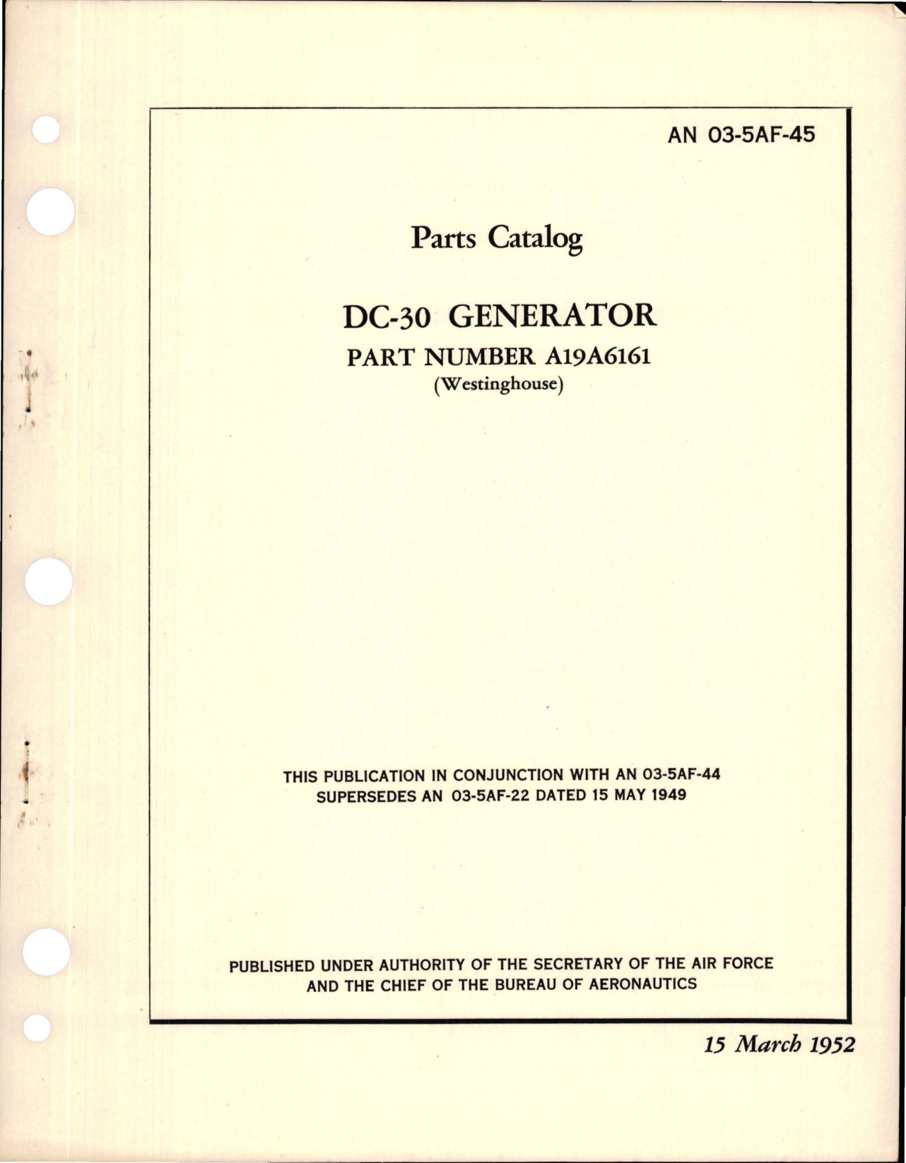 Sample page 1 from AirCorps Library document: Parts Catalog for DC-30 Generator - Part A19A6161
