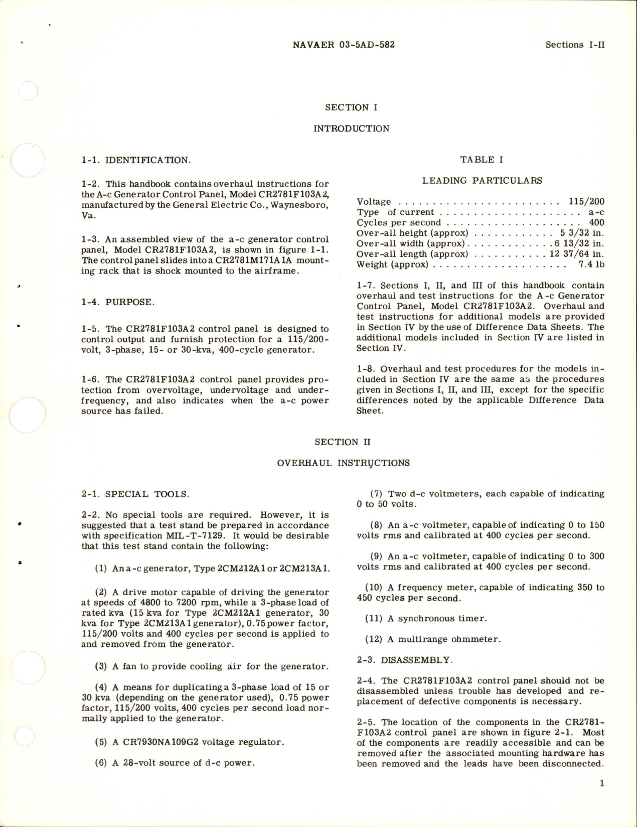 Sample page 5 from AirCorps Library document: Overhaul Instructions for AC Generator Control Panel - Models CR2781F103A2 and CR2781F103B1 