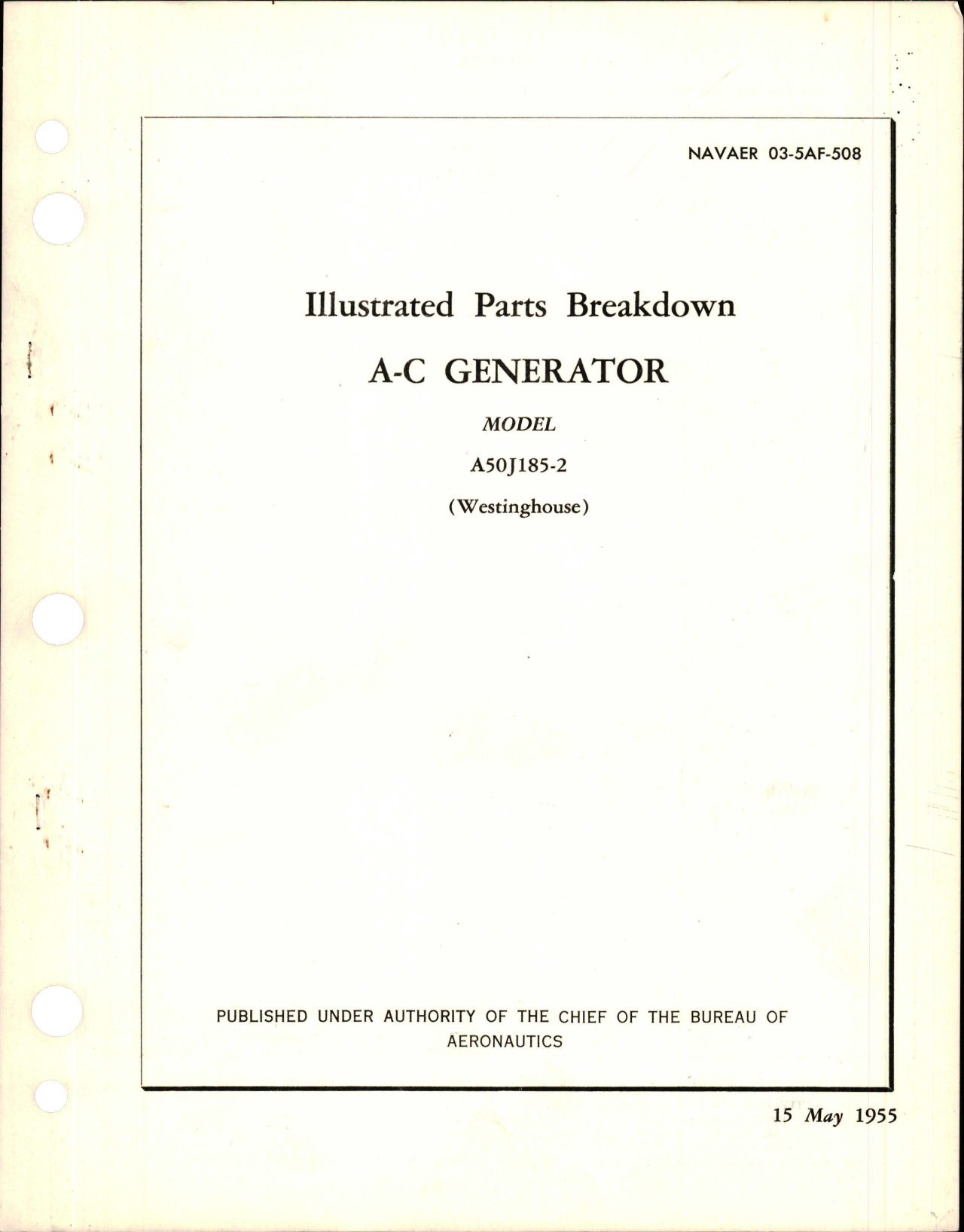 Sample page 1 from AirCorps Library document: Illustrated Parts Breakdown for AC Generator - Model A50J185-2