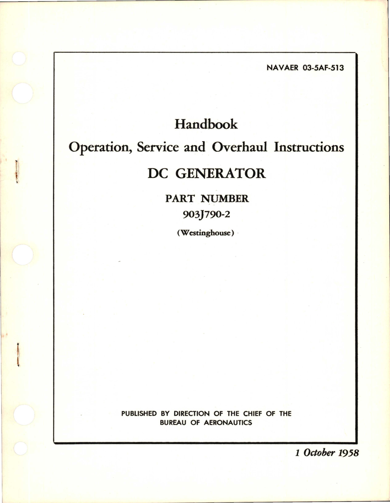 Sample page 1 from AirCorps Library document: Operation, Service and Overhaul Instructions for DC Generator - Part 903J790-2 